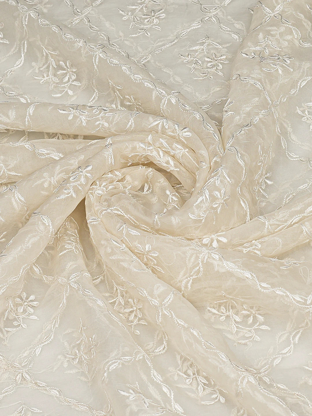 Ada Hand Embroidered Off White Organza Lucknowi Chikankari Dupatta 01A796144