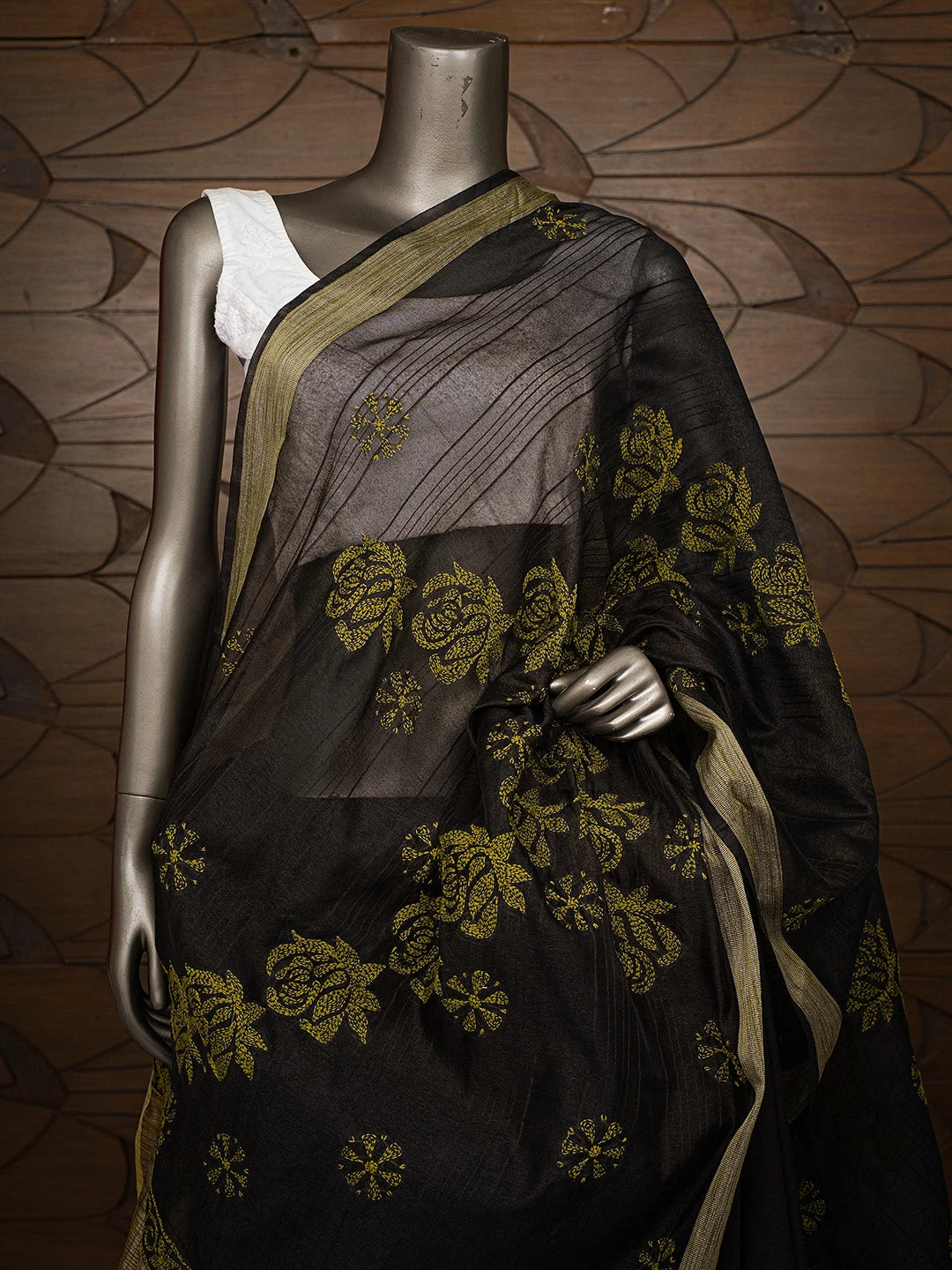 Ada Hand Embroidered Black Chanderi Lucknowi Chikankari Dupatta 01A774296