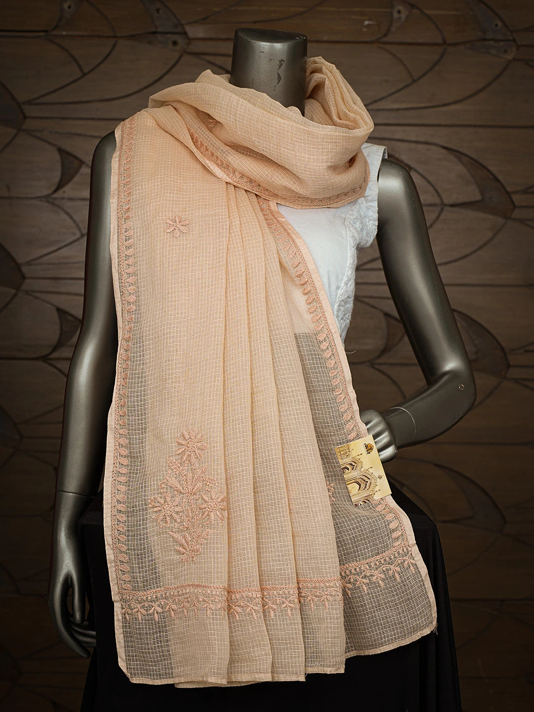 Ada Hand Embroidered Fawn Kota Lucknowi Chikankari Dupatta 01A692774