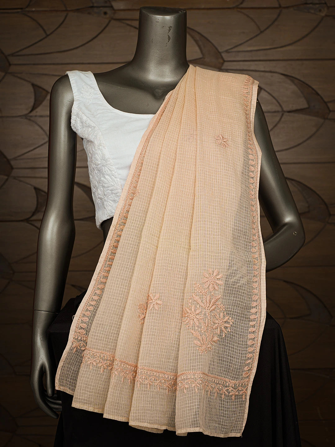 Ada Hand Embroidered Fawn Kota Lucknowi Chikankari Dupatta 01A692774