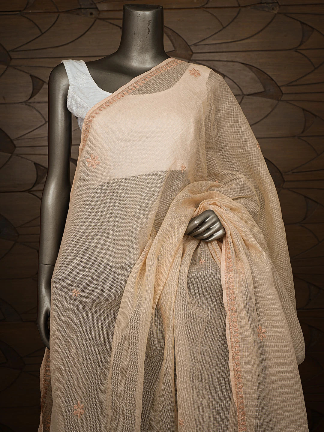 Ada Hand Embroidered Fawn Kota Lucknowi Chikankari Dupatta 01A692774