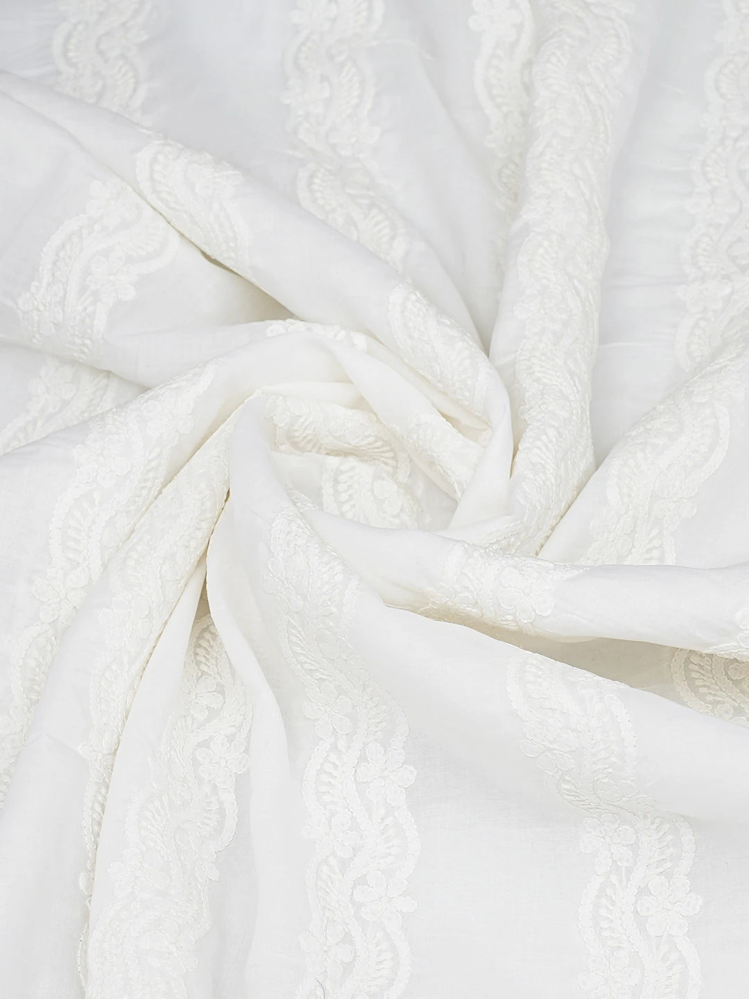 Ada Hand Embroidered White Cotton Lucknowi Chikankari Dupatta 01A793248