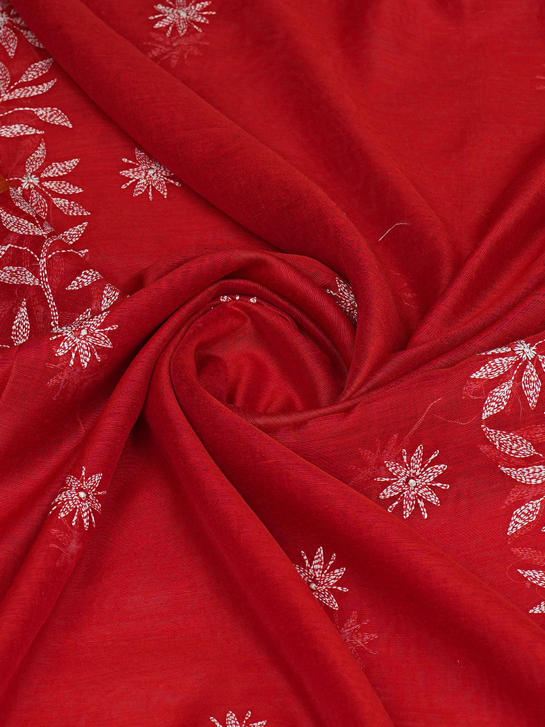Ada Hand Embroidered Red Chanderi Lucknowi Chikankari Dupatta 01A752139