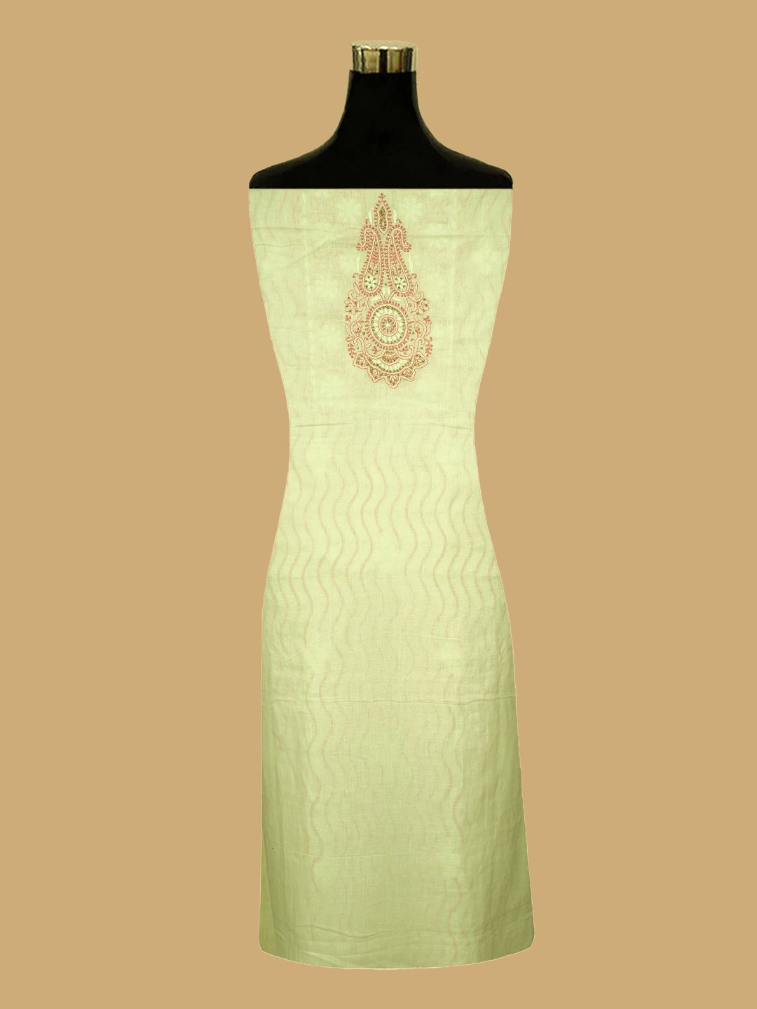 Ada Hand Embroidered Canary Yellow Cotton Lucknowi Chikankari Unstitched Kurta Dupatta Set With Pearl Work 01A526014