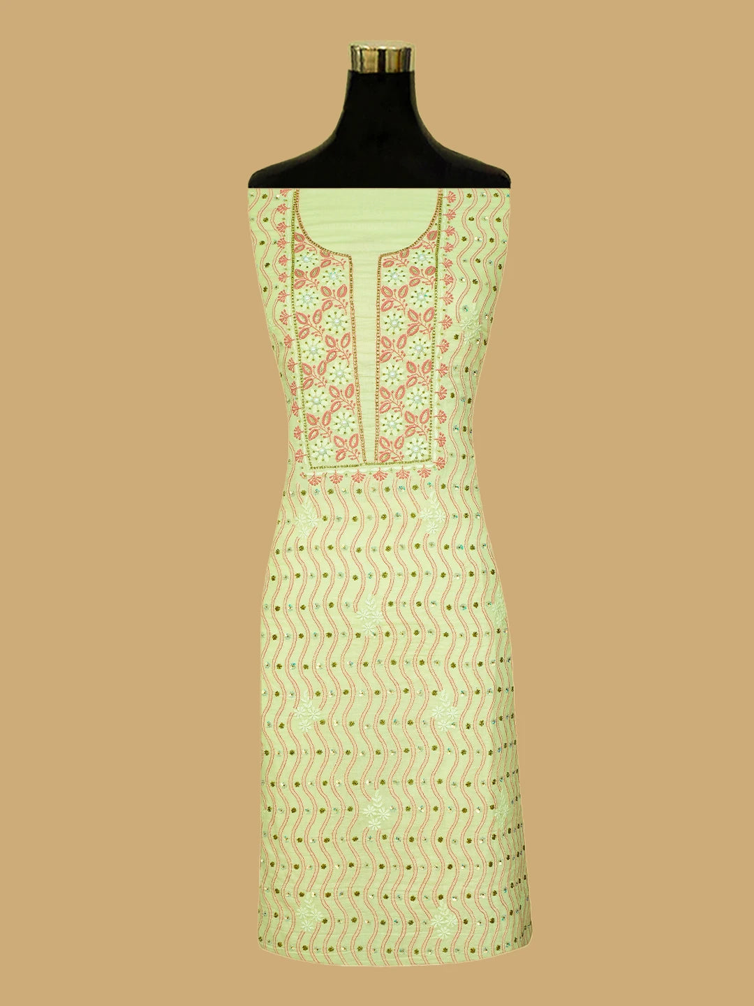 Ada Hand Embroidered Canary Yellow Cotton Lucknowi Chikankari Unstitched Kurta Dupatta Set With Pearl Work 01A526014