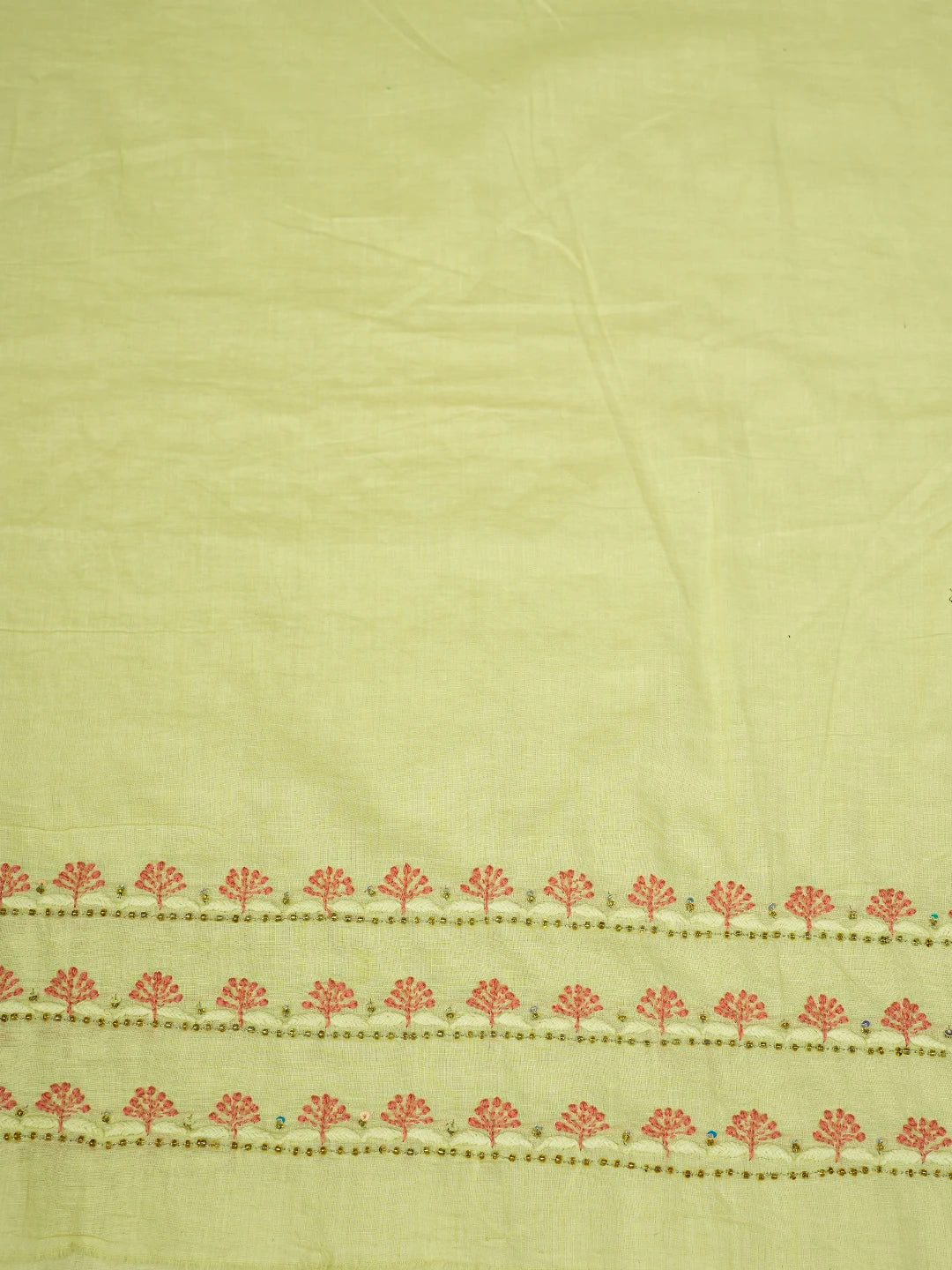 Ada Hand Embroidered Canary Yellow Cotton Lucknowi Chikankari Unstitched Kurta Dupatta Set With Pearl Work 01A526014