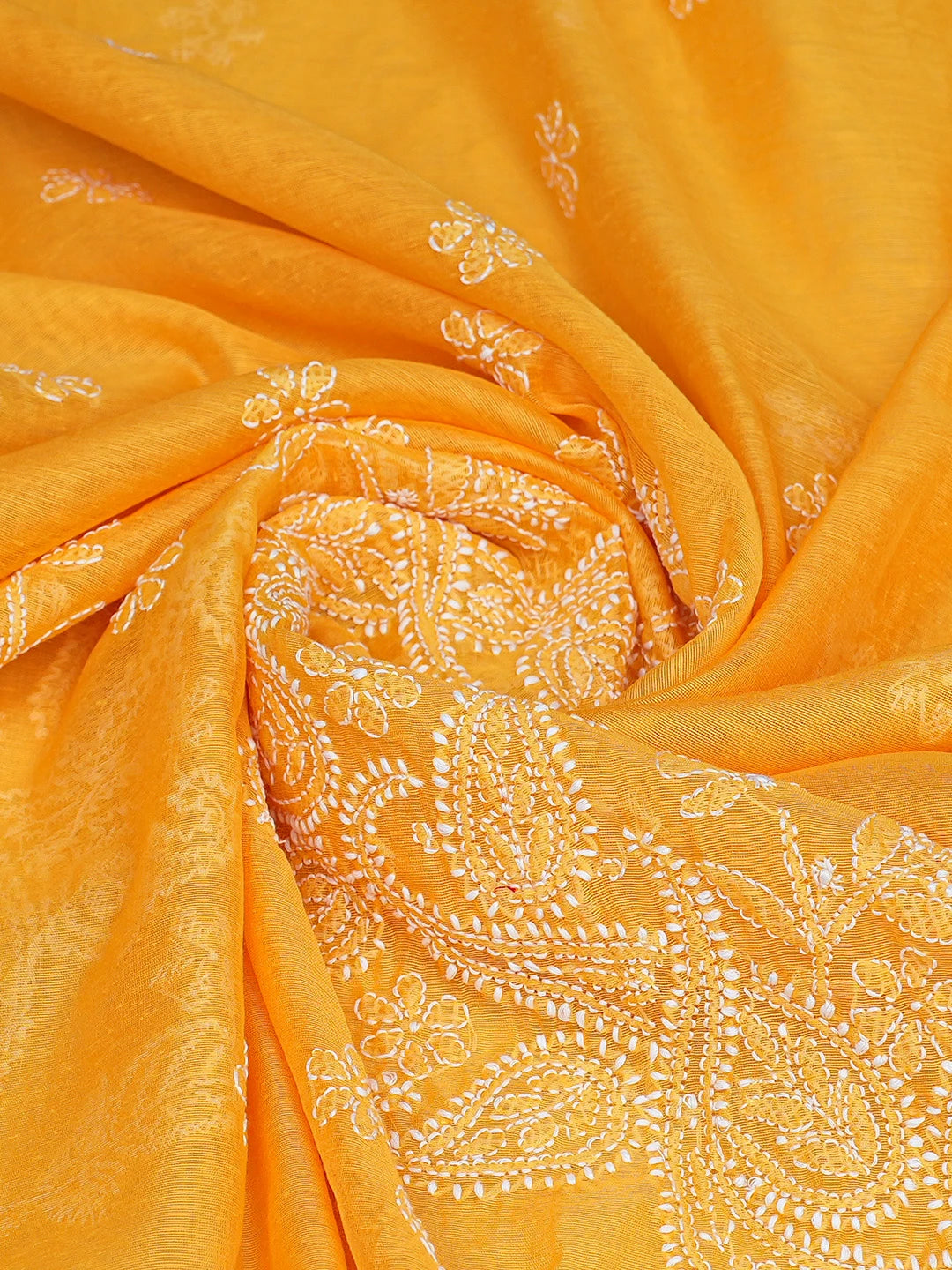 Ada Hand Embroidered Yellow Chanderi Lucknowi Chikankari Dupatta 01A774305