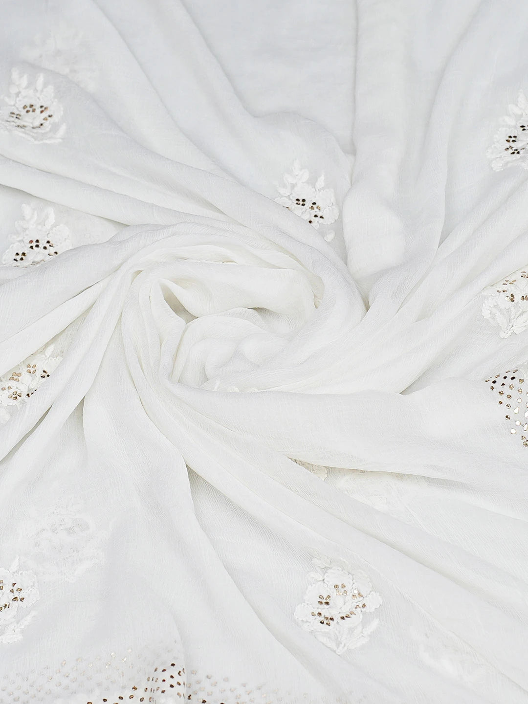Ada Hand Embroidered White Chiffon Lucknowi Chikankari Dupatta With Muqaish Work 01A550212