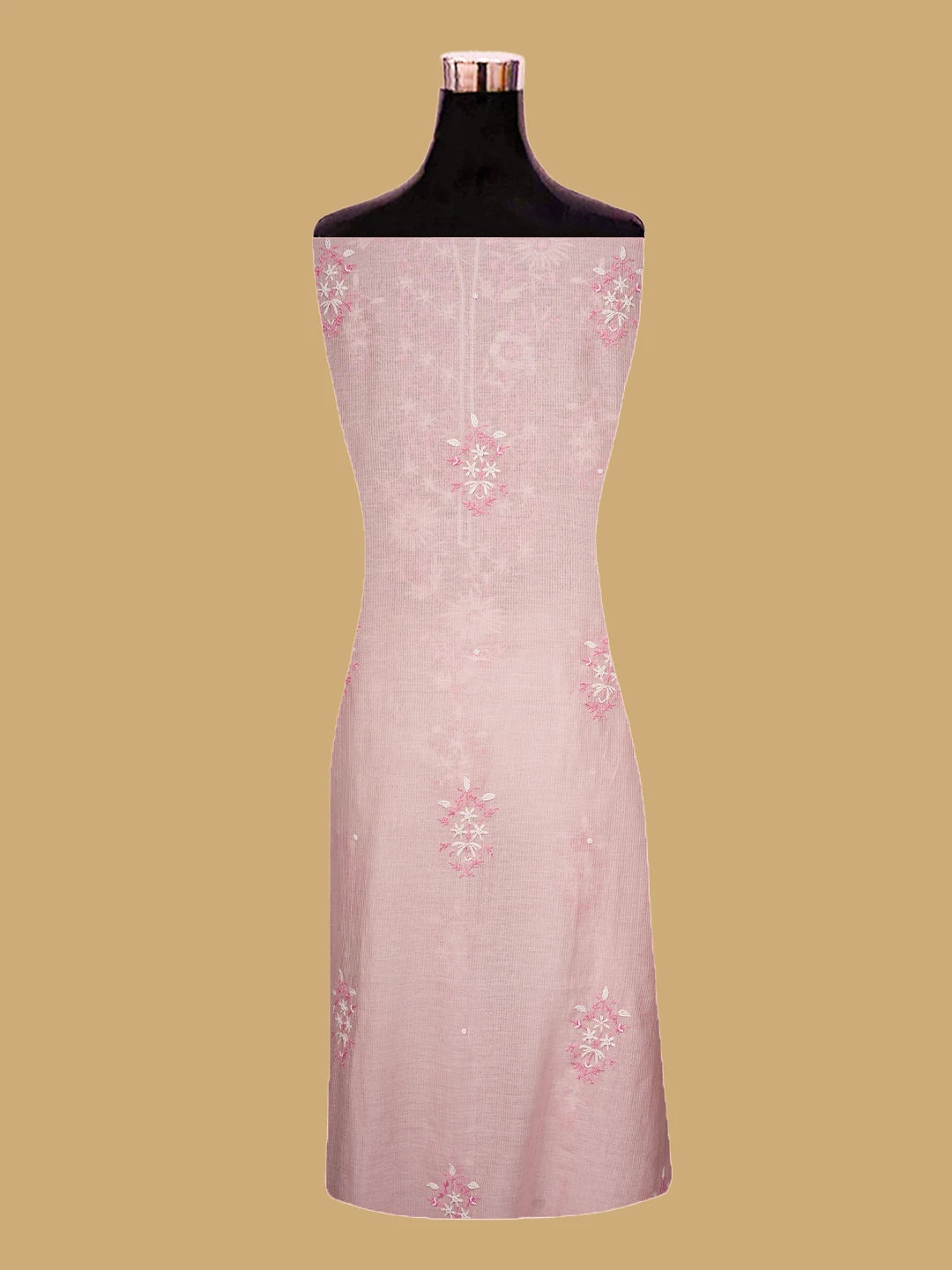Ada Hand Embroidered Light Peach Chanderi Lucknowi Chikankari Unstitched Kurta Dupatta Set With Pearl Work 01A674687