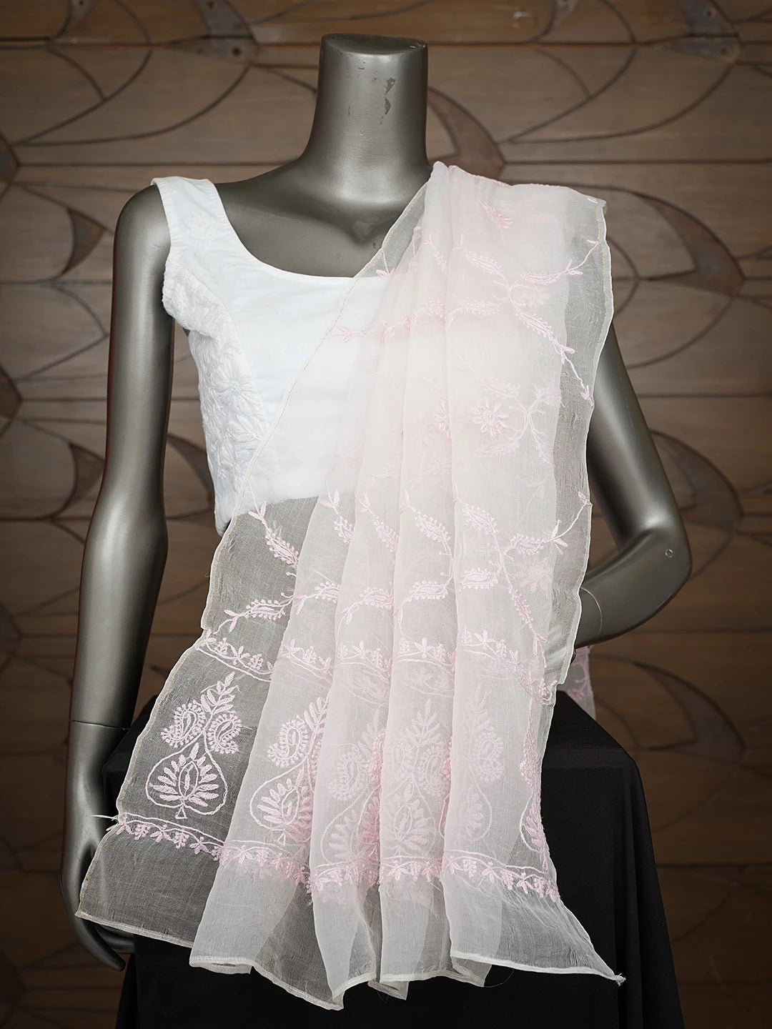 Ada Hand Embroidered White Organza Lucknowi Chikankari Dupatta 01A760078