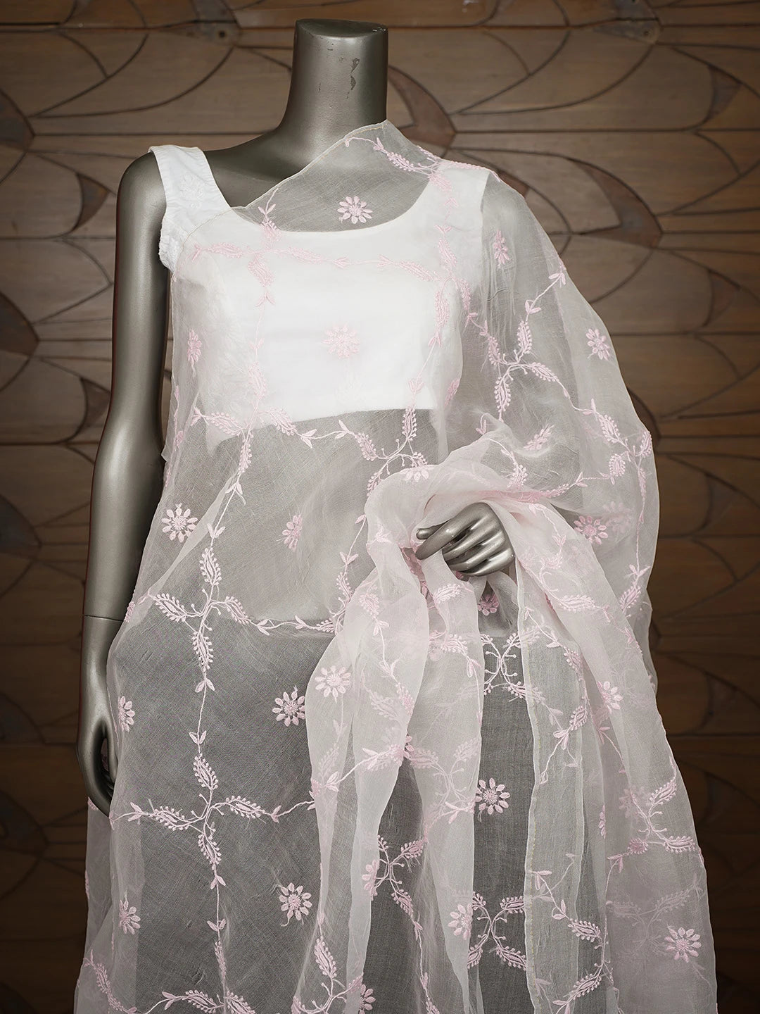 Ada Hand Embroidered White Organza Lucknowi Chikankari Dupatta 01A760078