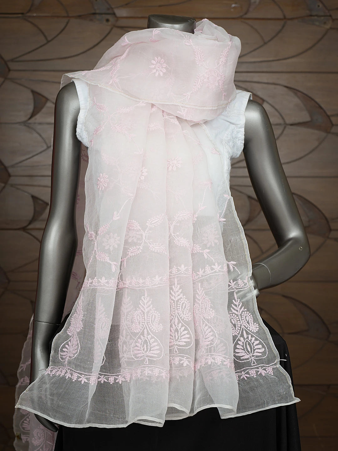 Ada Hand Embroidered White Organza Lucknowi Chikankari Dupatta 01A760078