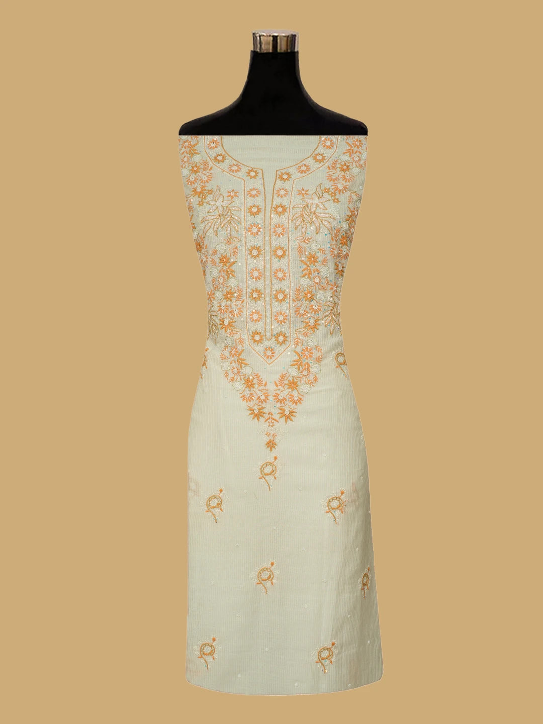 Ada Hand Embroidered Ivory White Chanderi Lucknowi Chikankari Unstitched Kurta Dupatta Set With Sequinned Work 01A752467