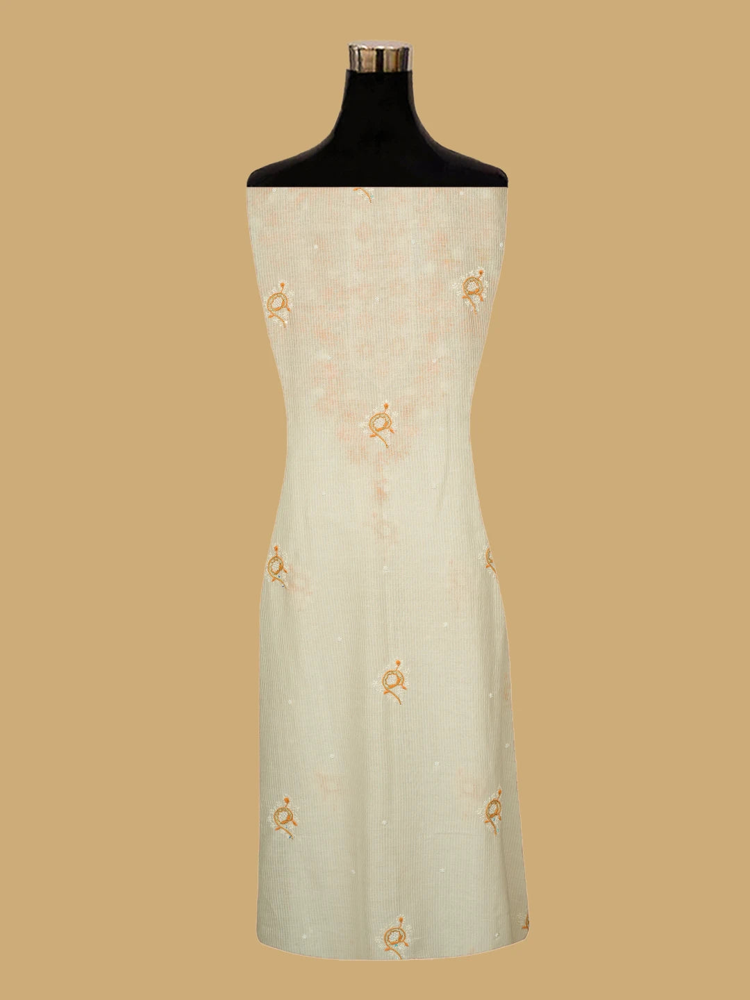 Ada Hand Embroidered Ivory White Chanderi Lucknowi Chikankari Unstitched Kurta Dupatta Set With Sequinned Work 01A752467