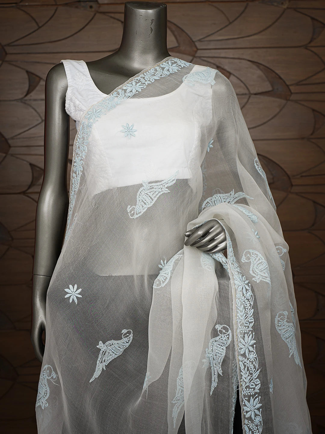 Ada Hand Embroidered White Organza Lucknowi Chikankari Dupatta 01A711784
