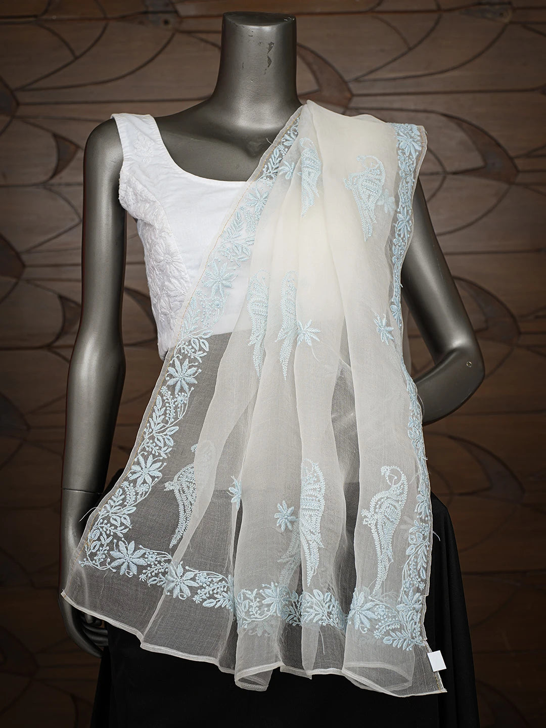 Ada Hand Embroidered White Organza Lucknowi Chikankari Dupatta 01A711784
