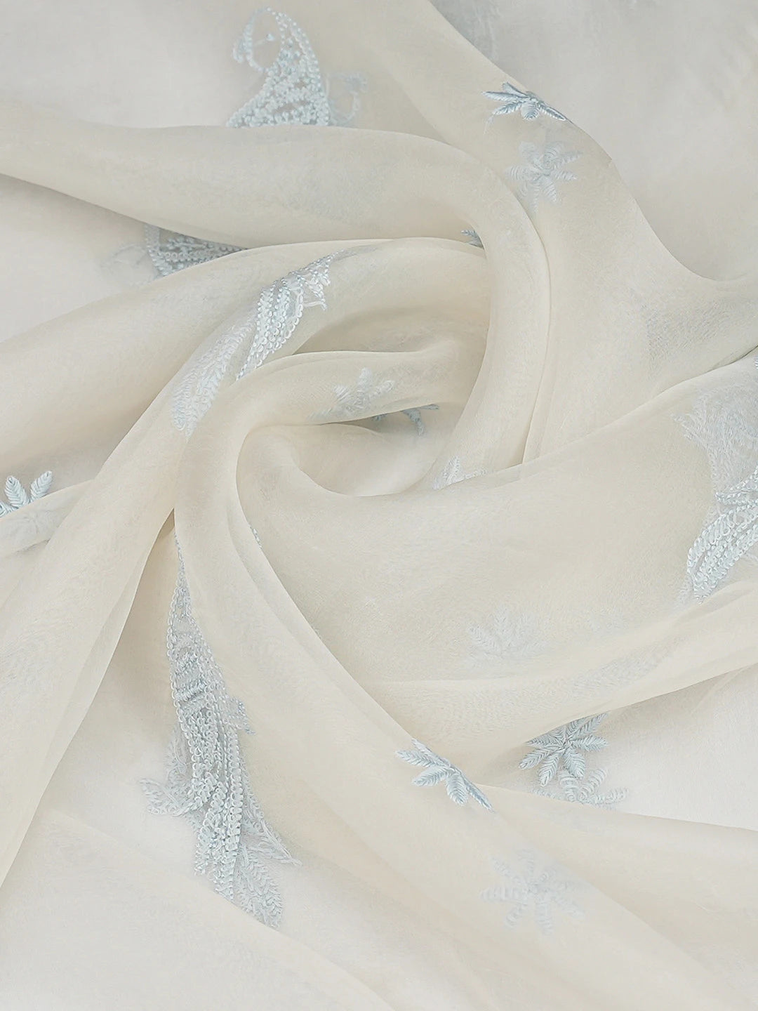 Ada Hand Embroidered White Organza Lucknowi Chikankari Dupatta 01A711784