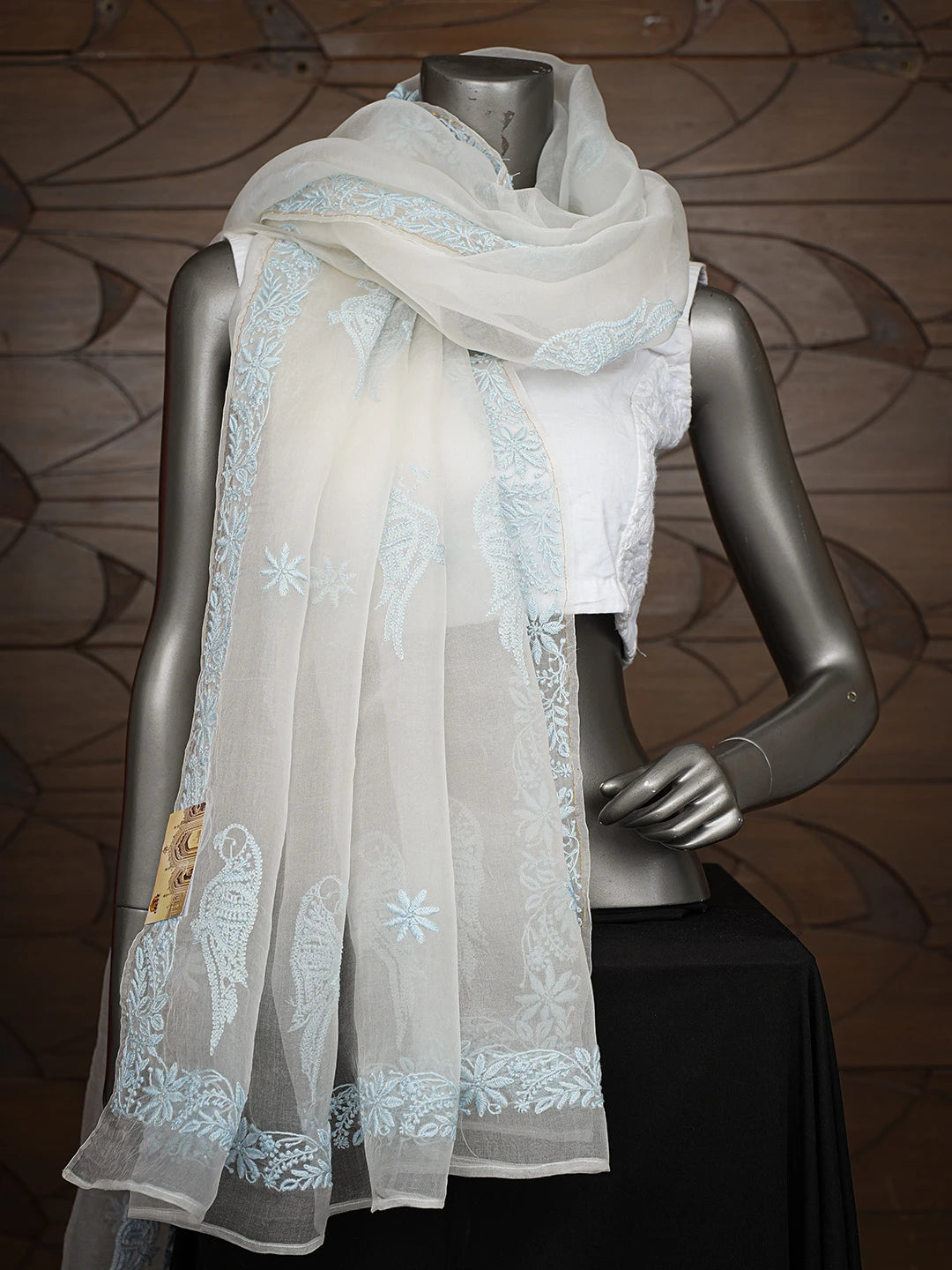 Ada Hand Embroidered White Organza Lucknowi Chikankari Dupatta 01A711784