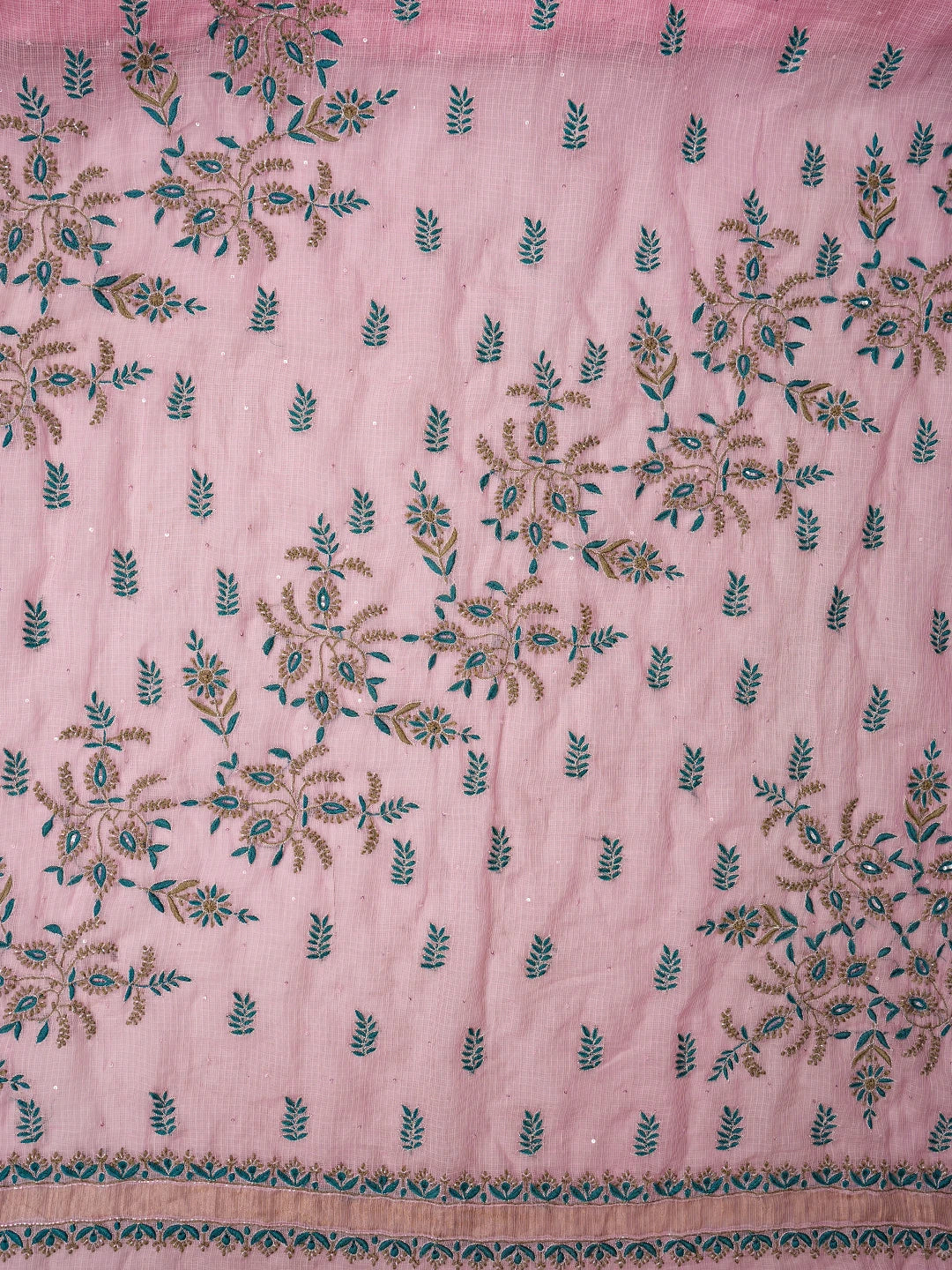 Ada Hand Embroidered Pink Kota Lucknowi Chikankari Saree and Blouse With Sequins Work 01A719311