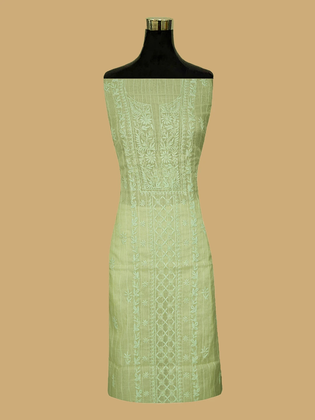 Ada Hand Embroidered Pista Green Chanderi Lucknowi Chikankari Unstitched Suit Piece 01A787698