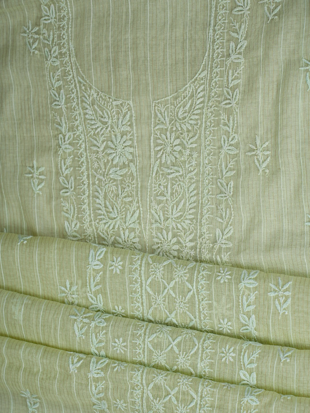 Ada Hand Embroidered Pista Green Chanderi Lucknowi Chikankari Unstitched Suit Piece 01A787698