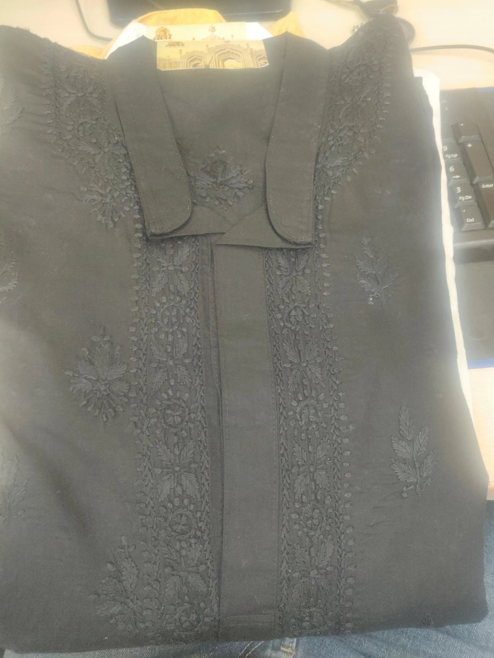 Ada Hand Embroidered Black Cotton Lucknowi Chikankari Men's Kurta 01A796919