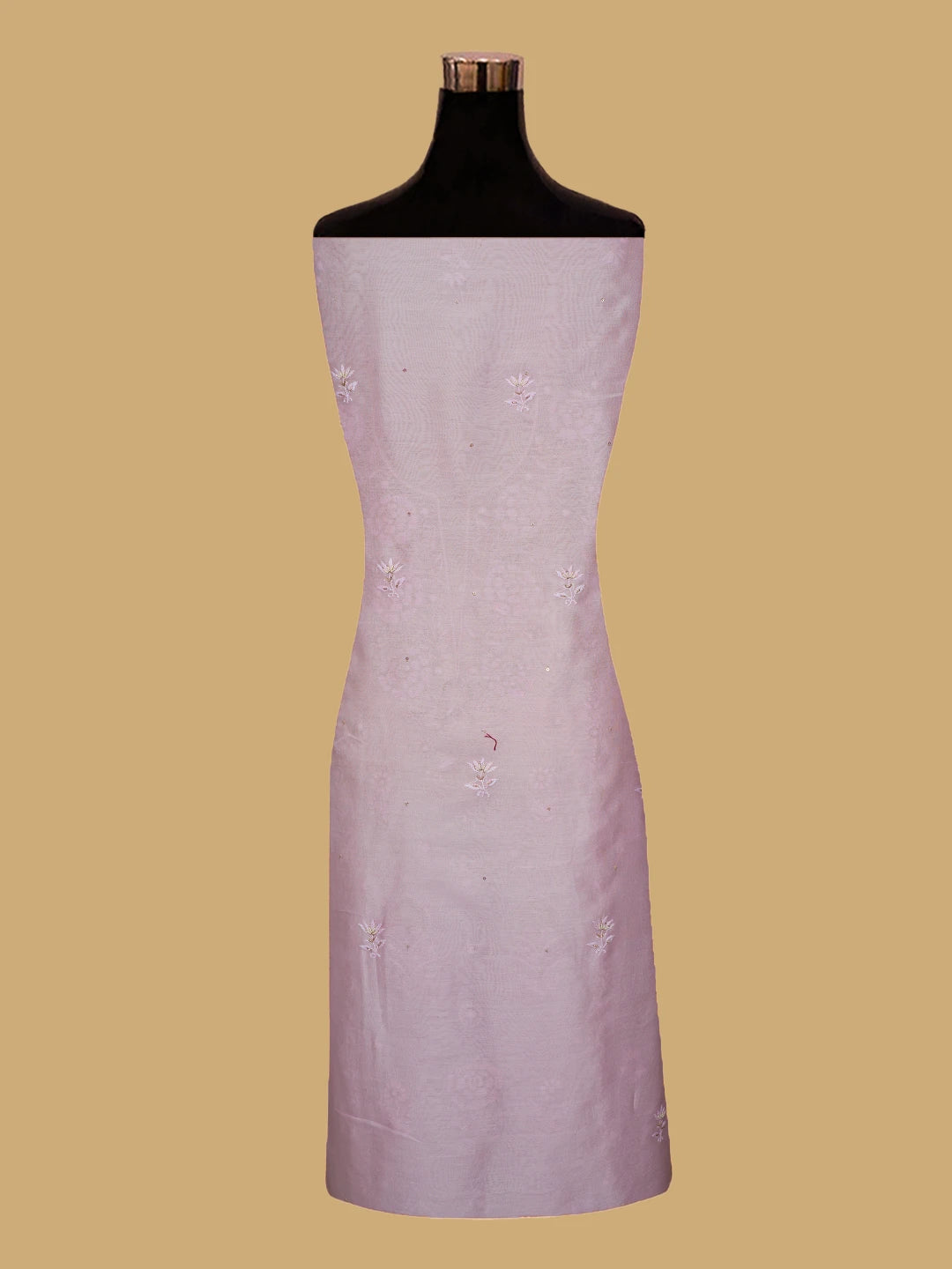 Ada Hand Embroidered Pastel Lavender Chanderi Lucknowi Chikankari Unstitched Kurta Dupatta Set With Pearl Work 01A741663