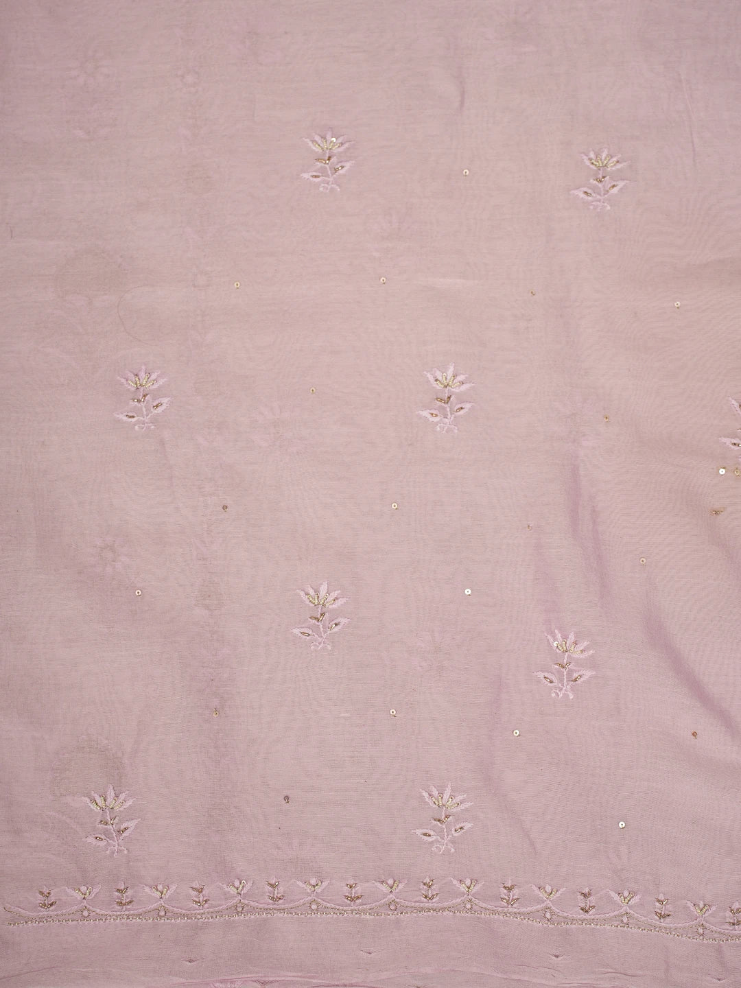 Ada Hand Embroidered Pastel Lavender Chanderi Lucknowi Chikankari Unstitched Kurta Dupatta Set With Pearl Work 01A741663