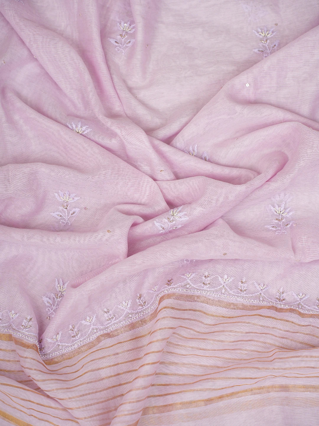 Ada Hand Embroidered Pastel Lavender Chanderi Lucknowi Chikankari Unstitched Kurta Dupatta Set With Pearl Work 01A741663