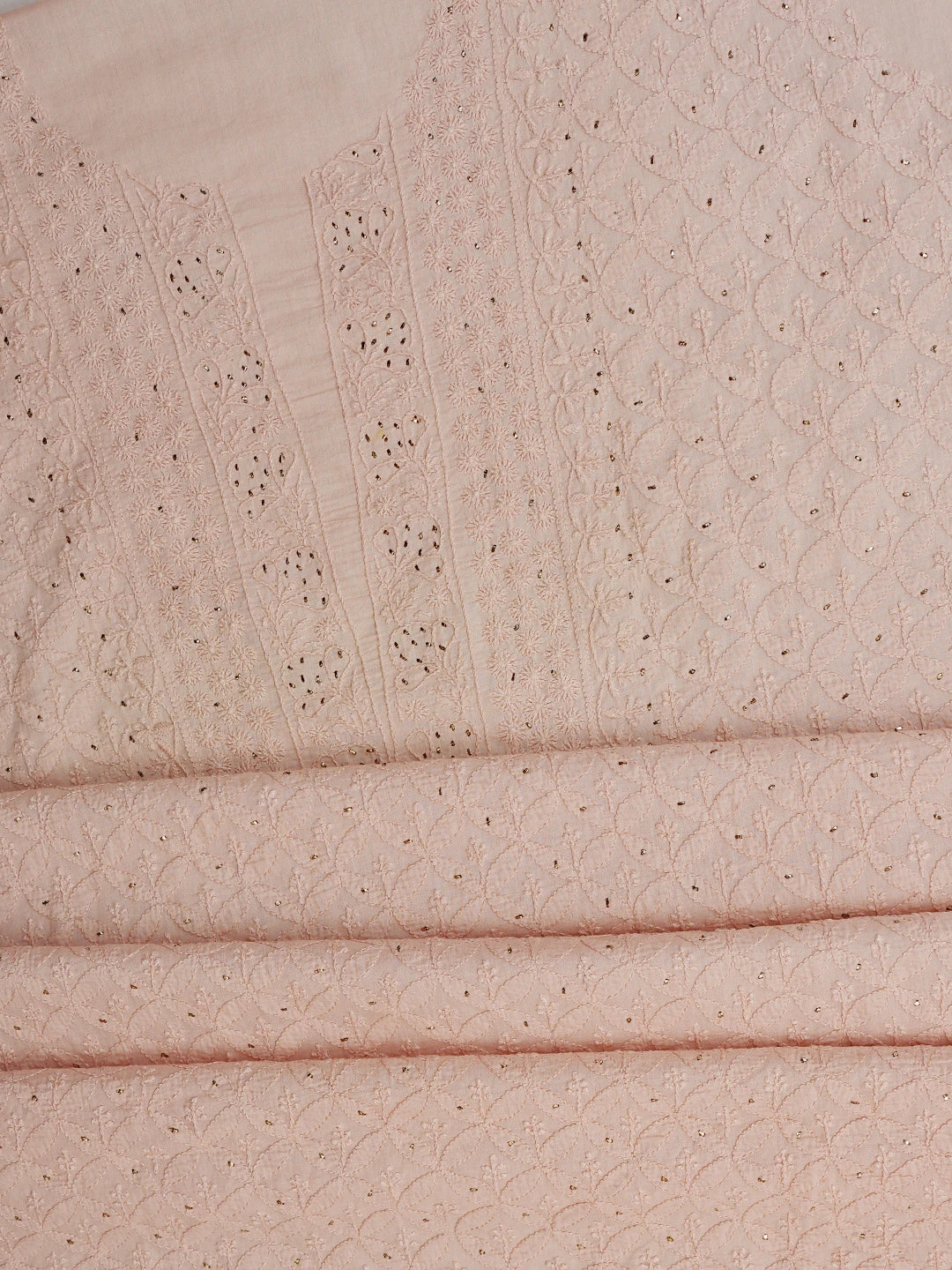 Ada Hand Embroidered Dusty Peach Cotton Lucknowi Chikankari Unstitched Suit Piece With Muqaish Work 01A260000