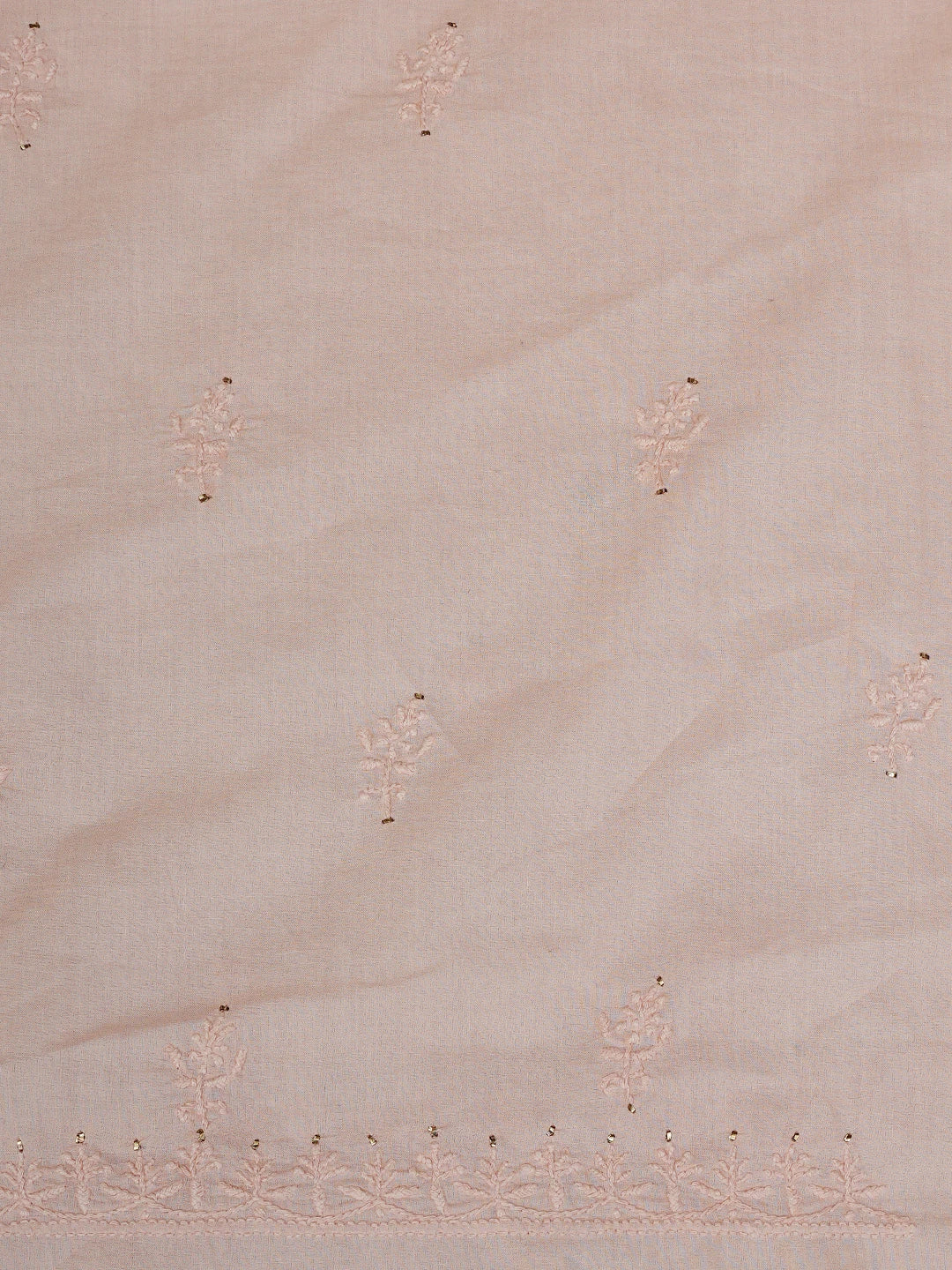 Ada Hand Embroidered Dusty Peach Cotton Lucknowi Chikankari Unstitched Suit Piece With Muqaish Work 01A260000
