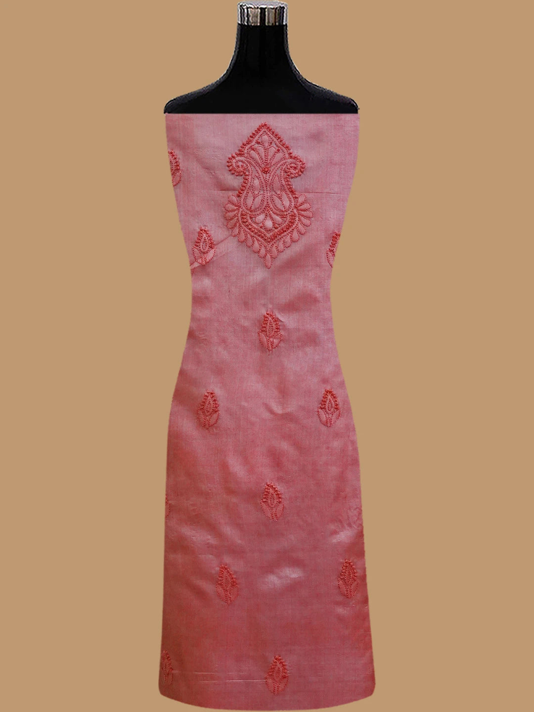 Ada Hand Embroidered Desert Coral Peach Silk Lucknowi Chikankari Unstitched Suit Piece 01A702869