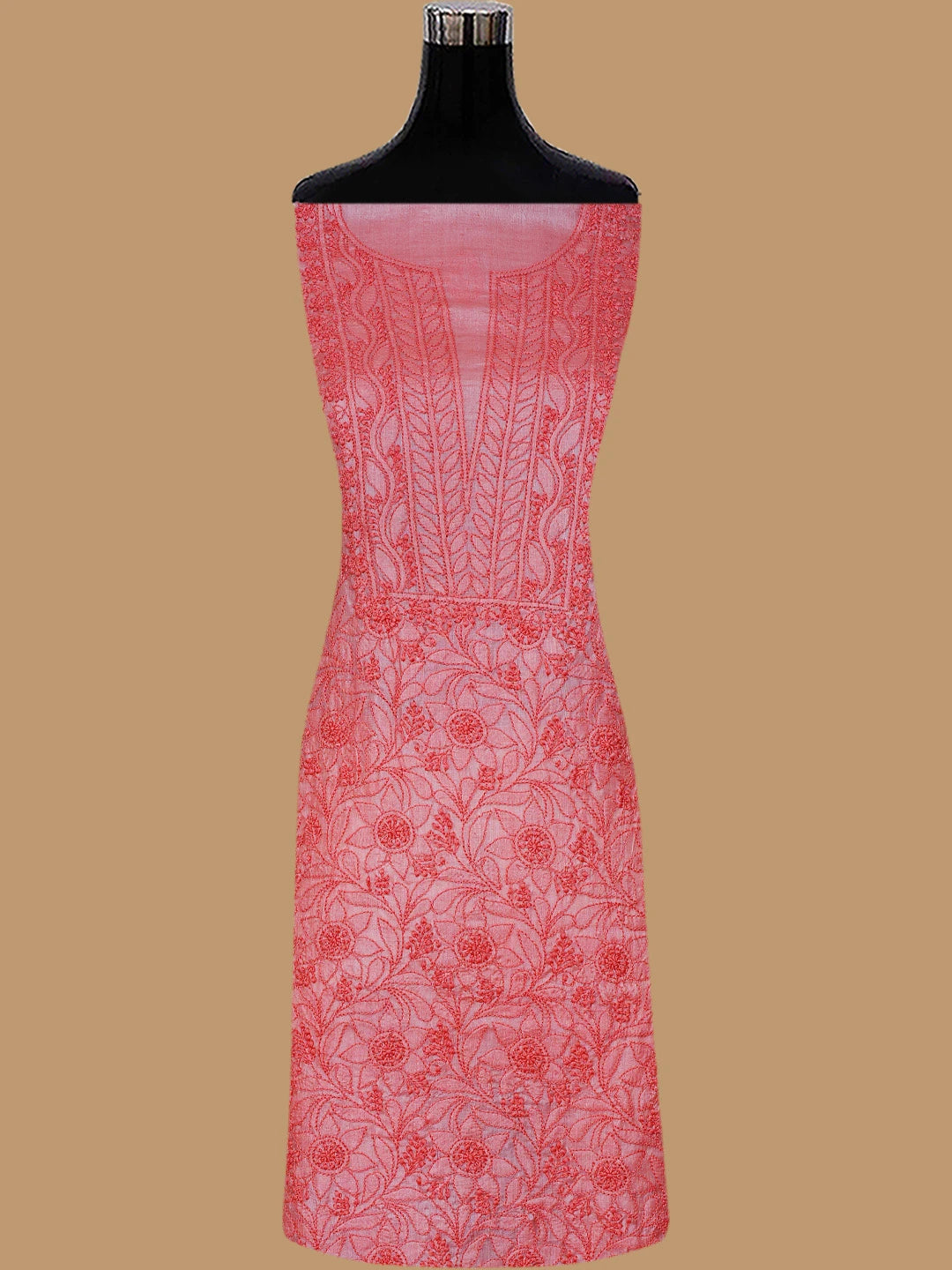 Ada Hand Embroidered Desert Coral Peach Silk Lucknowi Chikankari Unstitched Suit Piece 01A702869