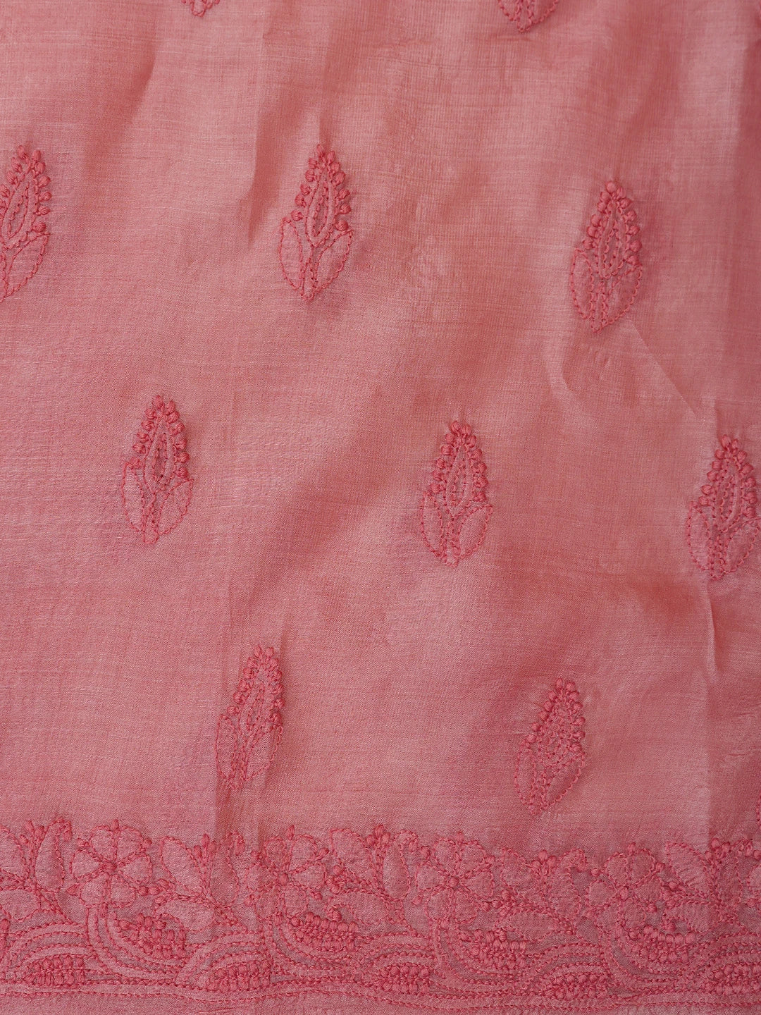 Ada Hand Embroidered Desert Coral Peach Silk Lucknowi Chikankari Unstitched Suit Piece 01A702869