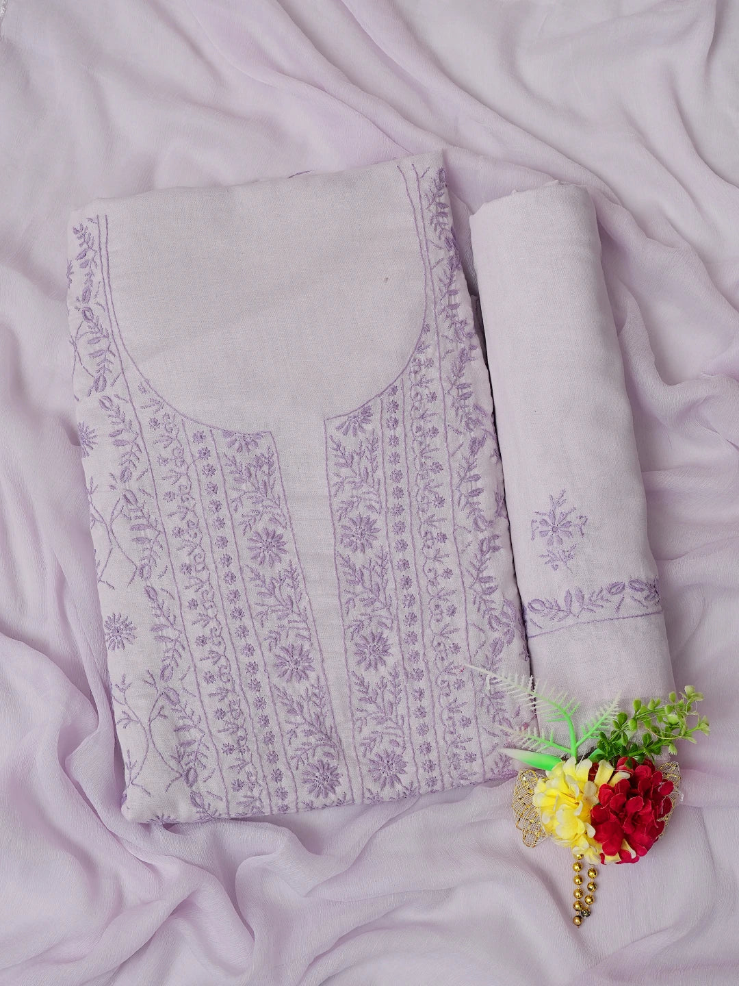 Ada Hand Embroidered Lavender Cotton Lucknowi Chikankari Unstitched Suit Piece 01A369740