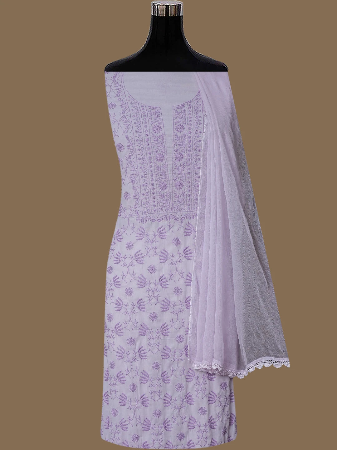 Ada Hand Embroidered Lavender Cotton Lucknowi Chikankari Unstitched Suit Piece 01A369740