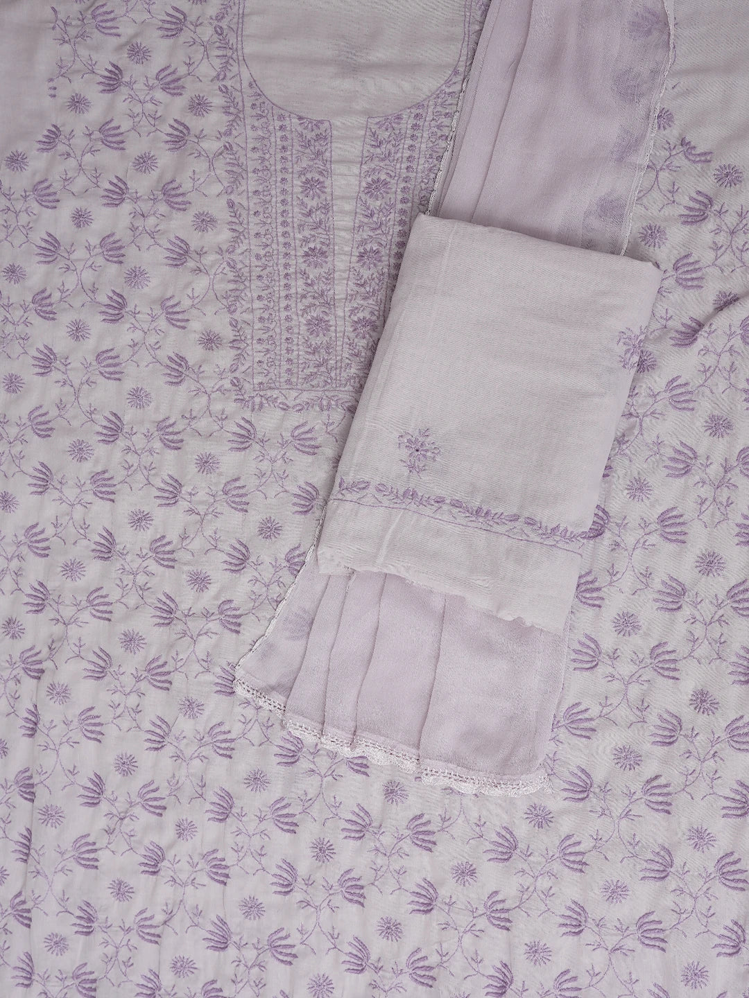 Ada Hand Embroidered Lavender Cotton Lucknowi Chikankari Unstitched Suit Piece 01A369740