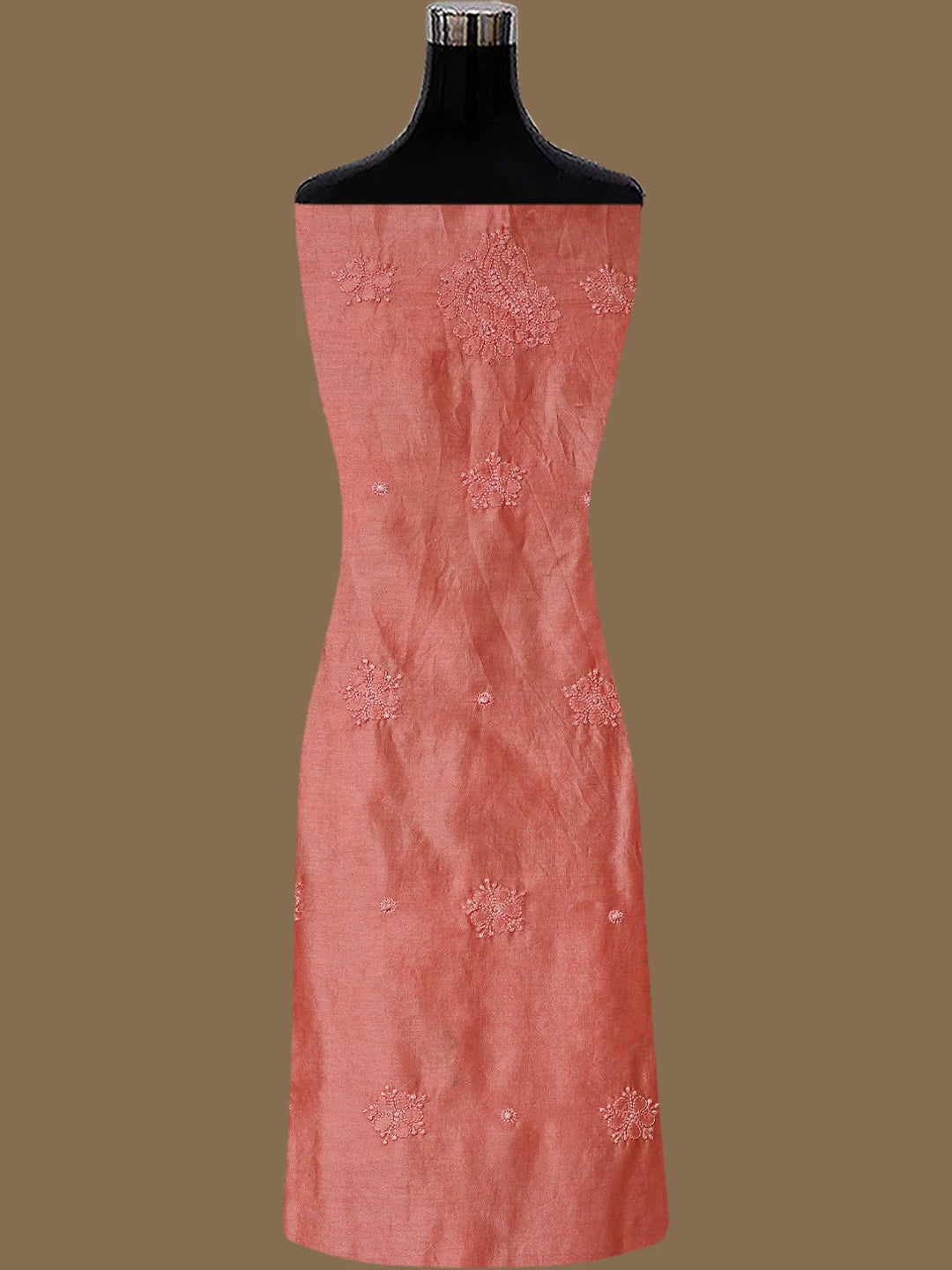 Ada Hand Embroidered Georgia Peach Chanderi Lucknowi Chikankari Unstitched Suit Piece 01A665569