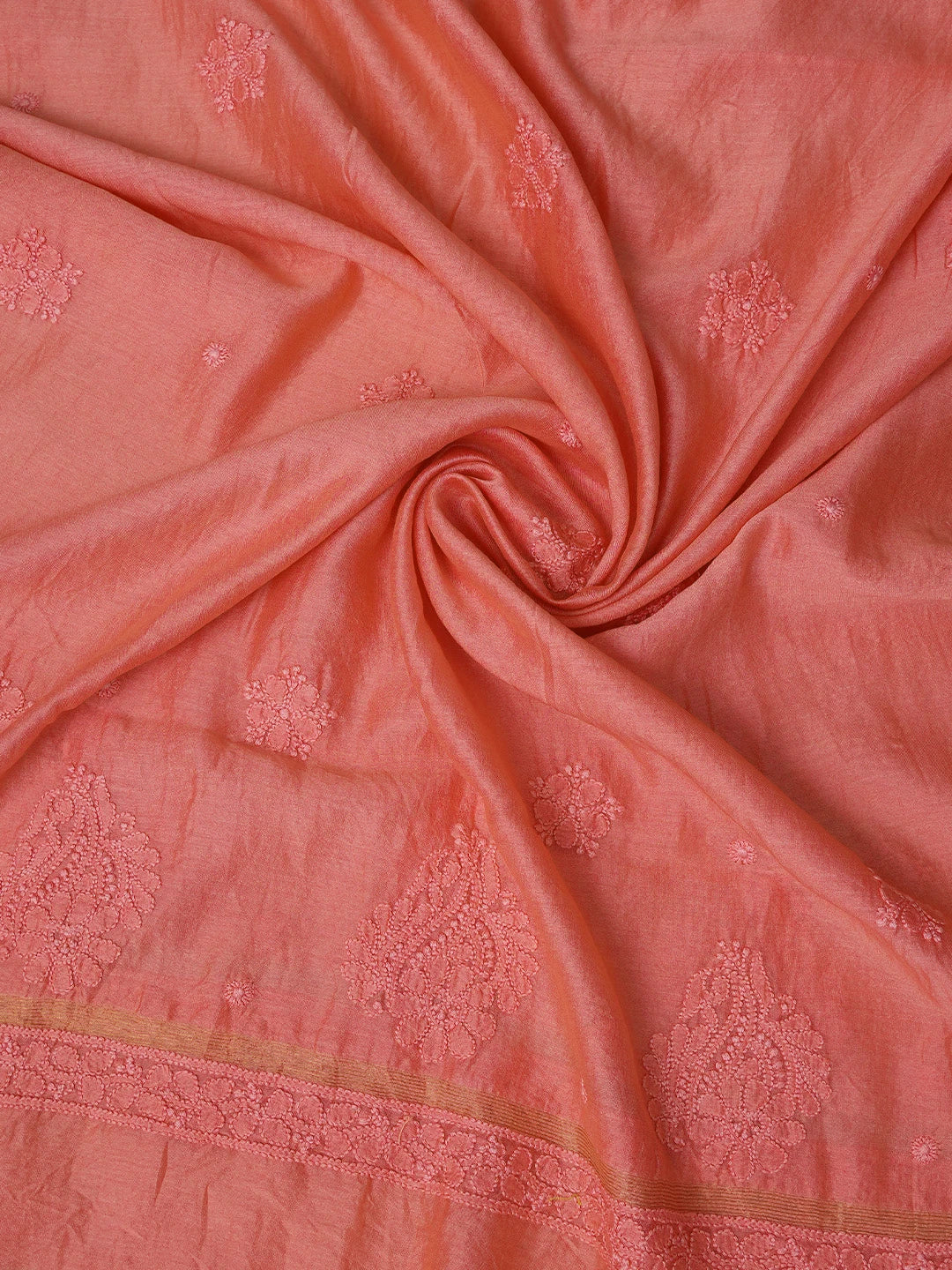 Ada Hand Embroidered Georgia Peach Chanderi Lucknowi Chikankari Unstitched Suit Piece 01A665569