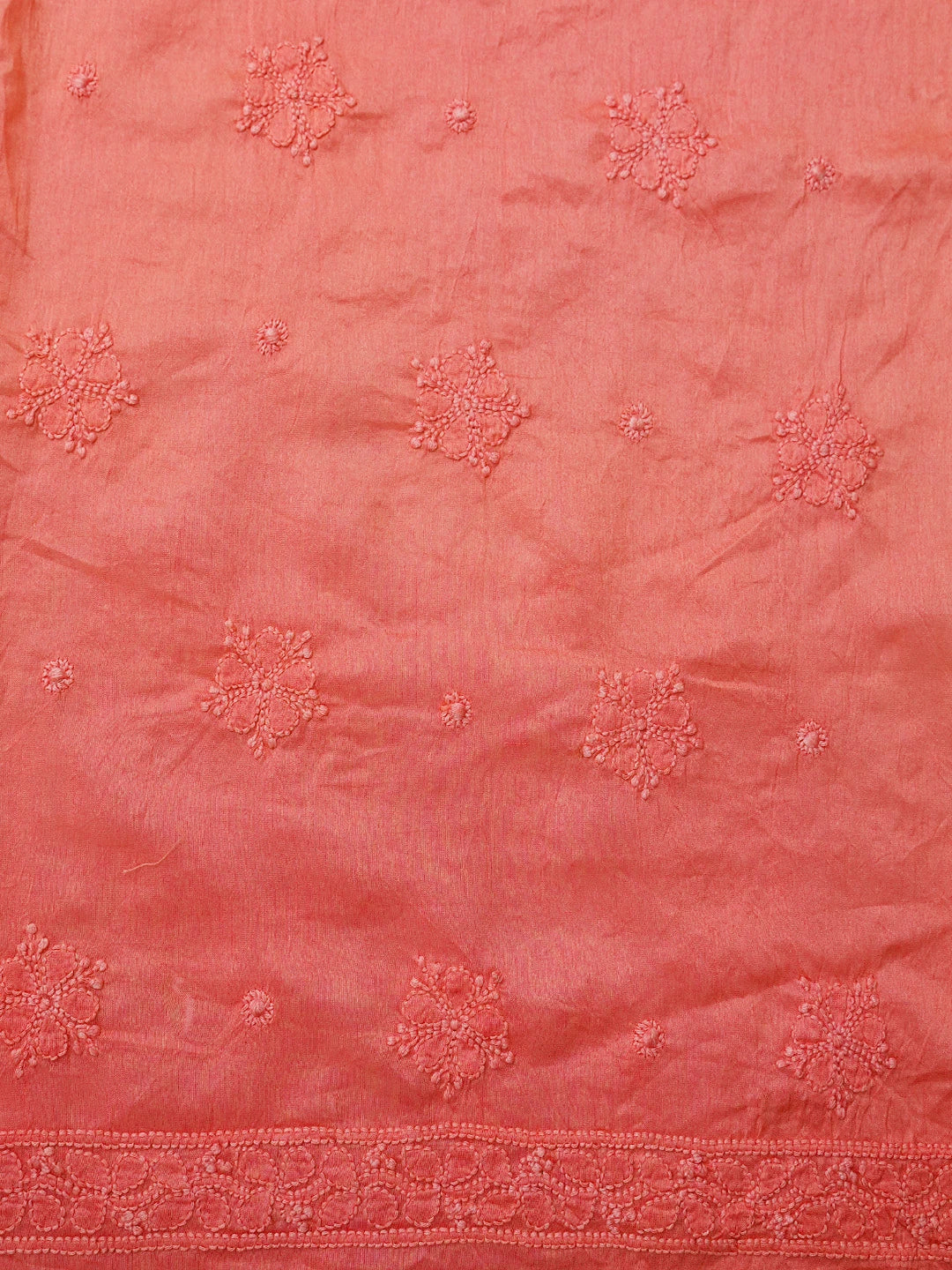 Ada Hand Embroidered Georgia Peach Chanderi Lucknowi Chikankari Unstitched Suit Piece 01A665569