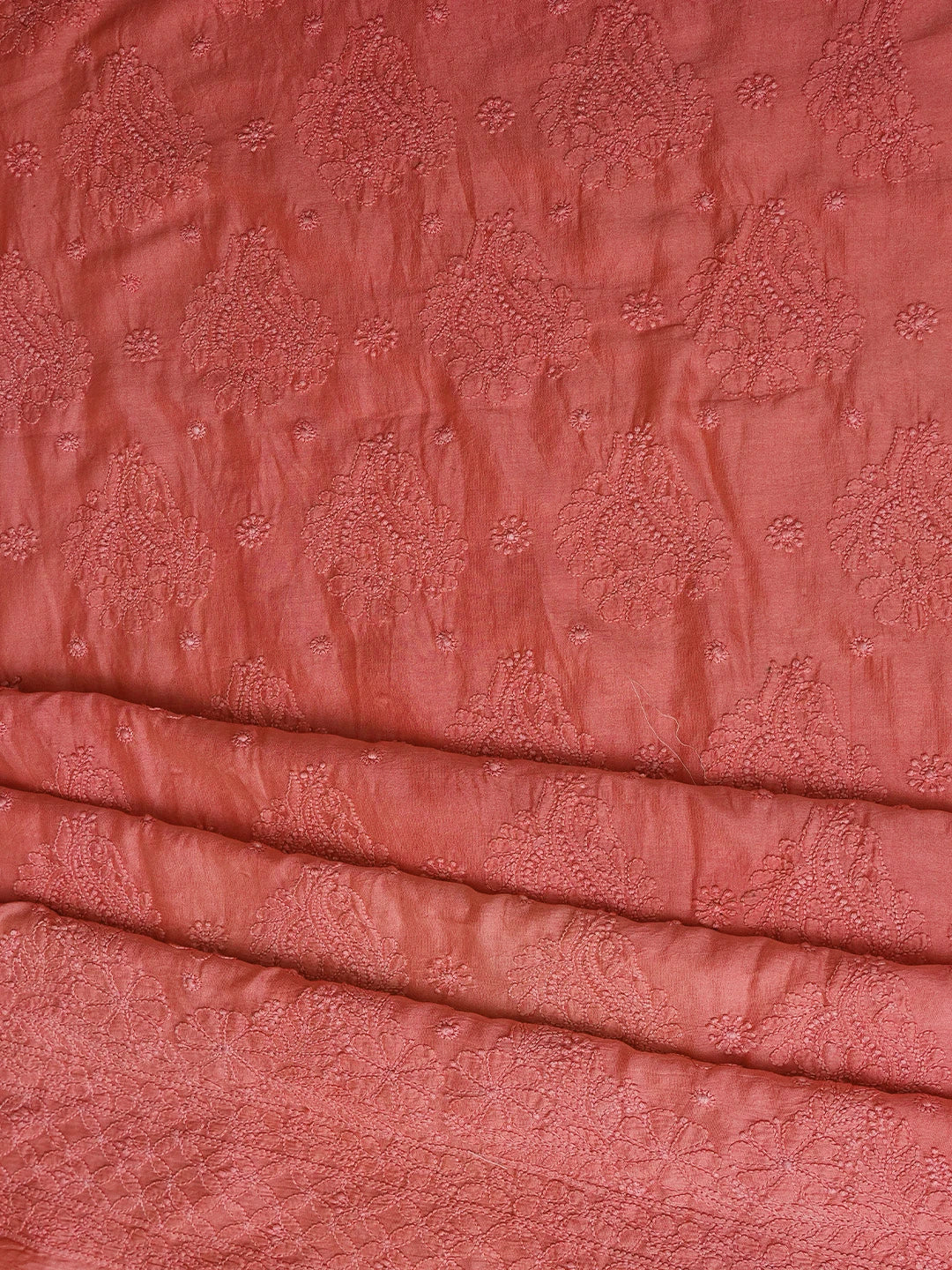 Ada Hand Embroidered Georgia Peach Chanderi Lucknowi Chikankari Unstitched Suit Piece 01A665569