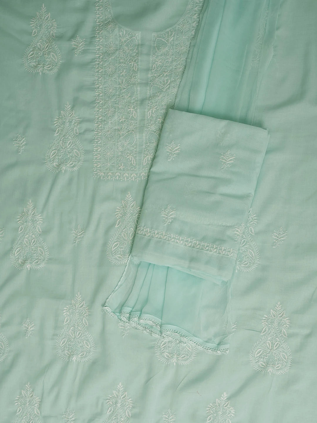 Ada Hand Embroidered Pastel Blue Cotton Lucknowi Chikankari Unstitched Suit Piece 01A773685