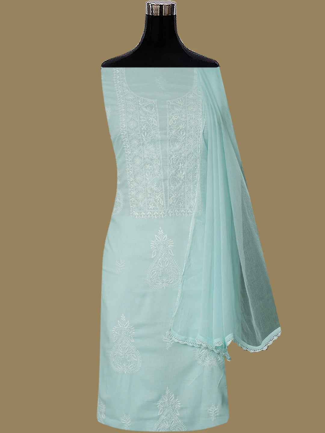 Ada Hand Embroidered Pastel Blue Cotton Lucknowi Chikankari Unstitched Suit Piece 01A773685