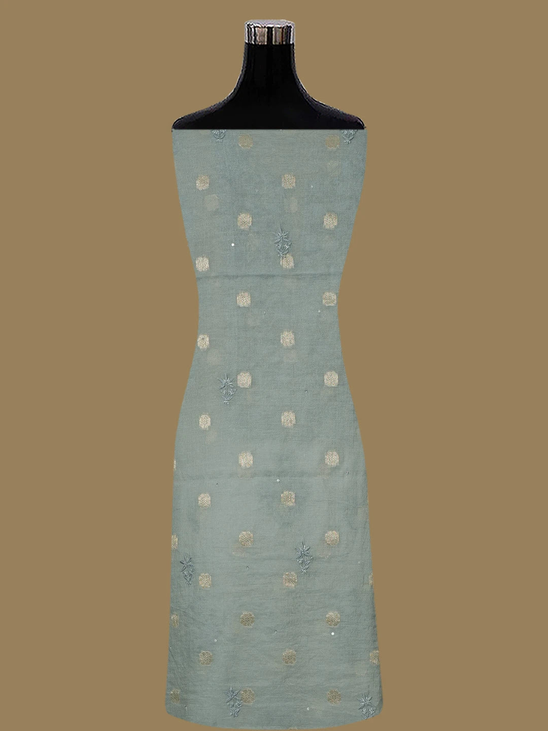 Ada Hand Embroidered Grey Chanderi Lucknowi Chikankari Unstitched Kurta Dupatta Set With Cutdana Work 01A771934