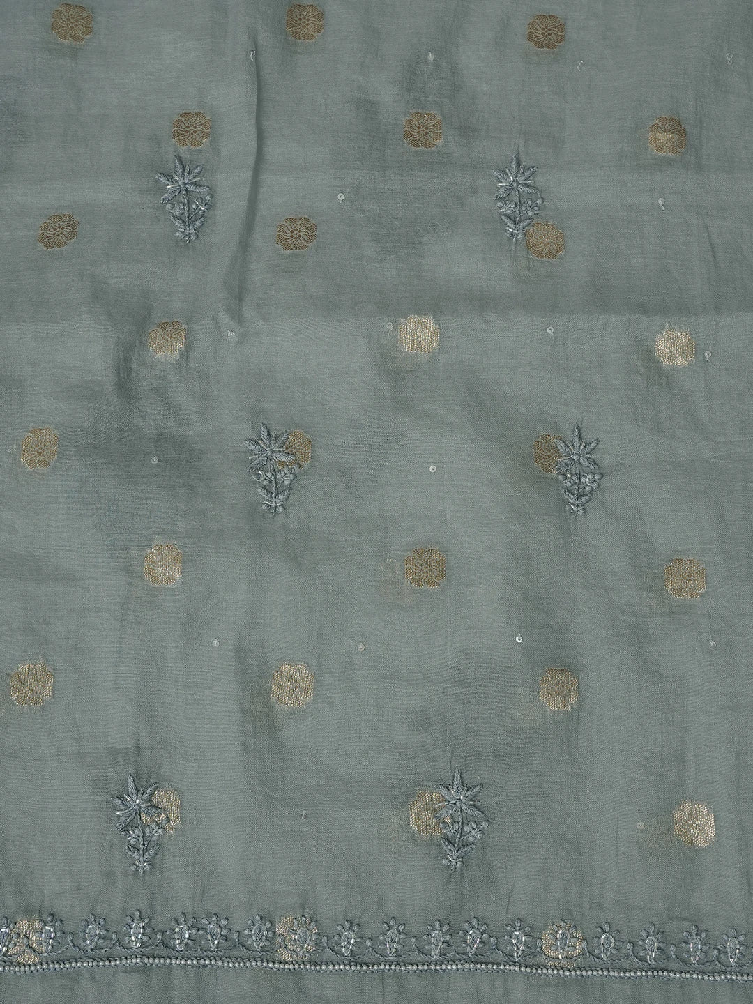 Ada Hand Embroidered Grey Chanderi Lucknowi Chikankari Unstitched Kurta Dupatta Set With Cutdana Work 01A771934