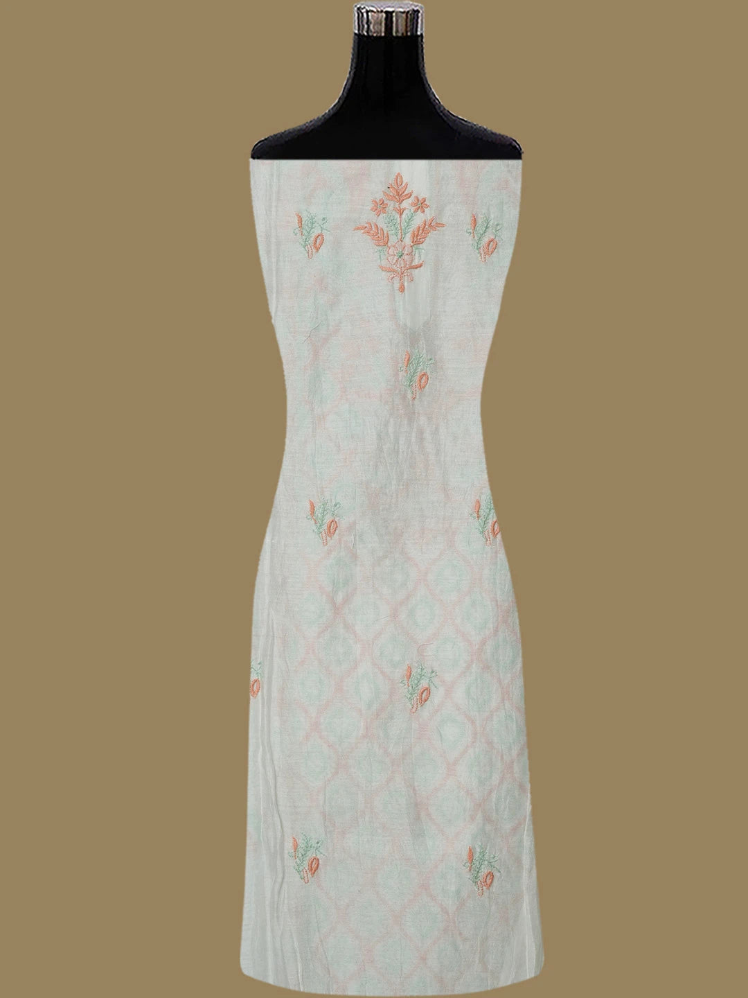 Ada Hand Embroidered White Chanderi Lucknowi Chikankari Semi-Stitched Kurta Dupatta Set 01A736090