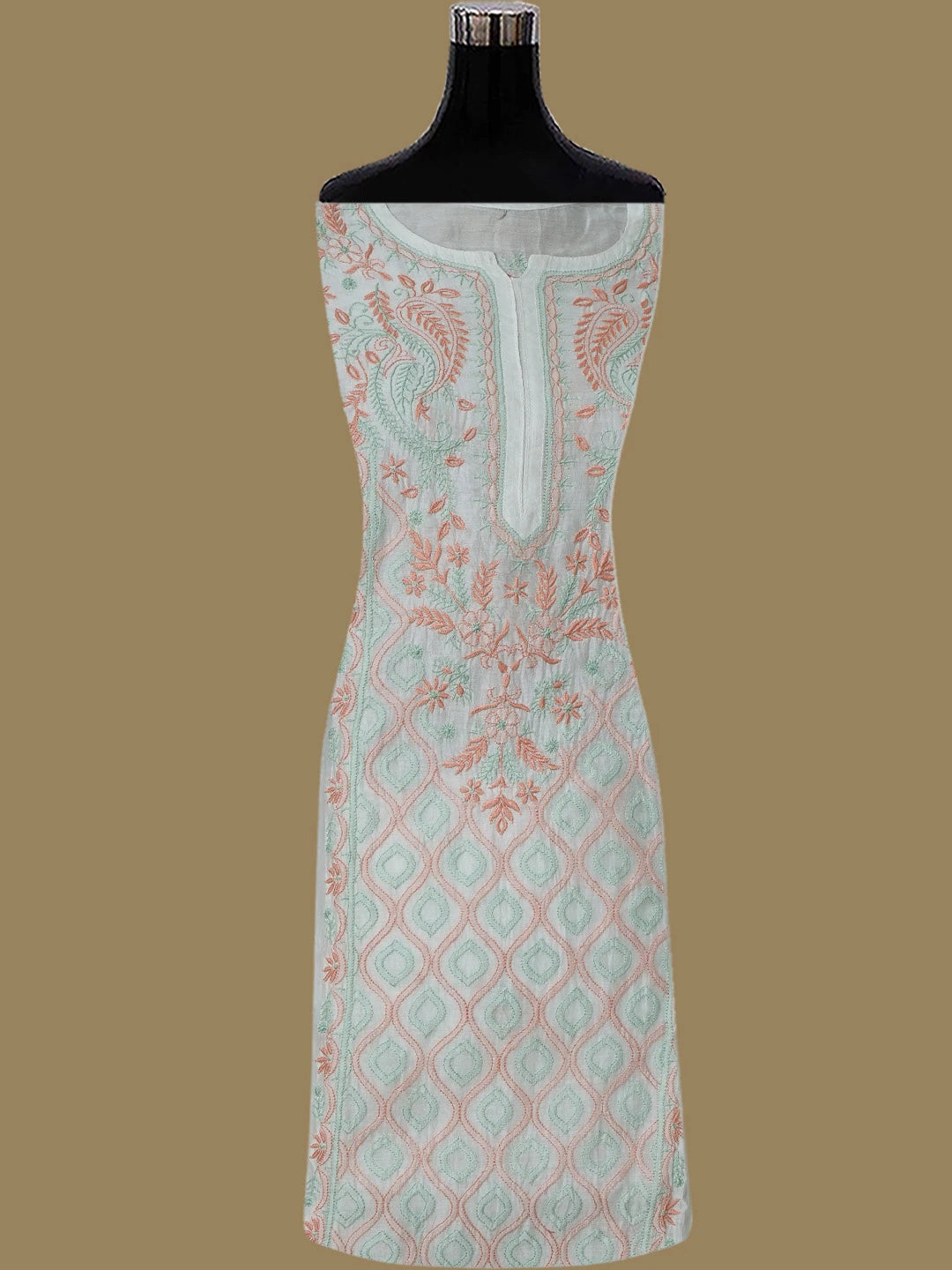 Ada Hand Embroidered White Chanderi Lucknowi Chikankari Semi-Stitched Kurta Dupatta Set 01A736090