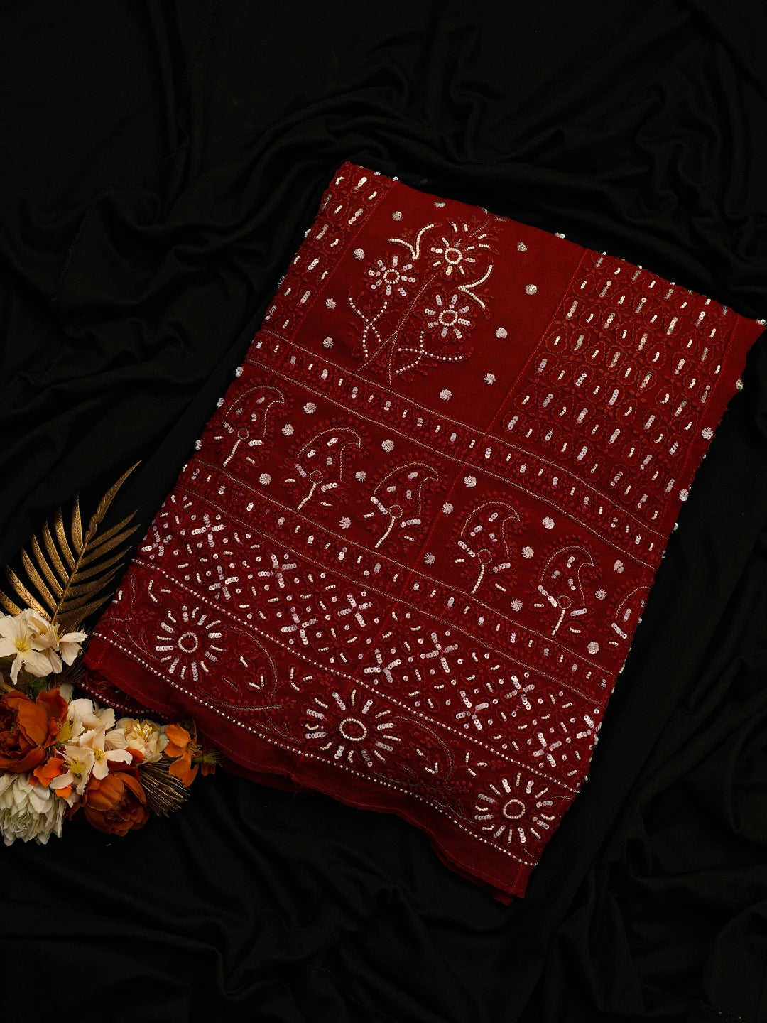 Ada Hand Embroidered Maroon Viscose Georgette Lucknowi Chikankari Semi-Stitched Anarkali Kurta Piece With Zari Work 01A288225