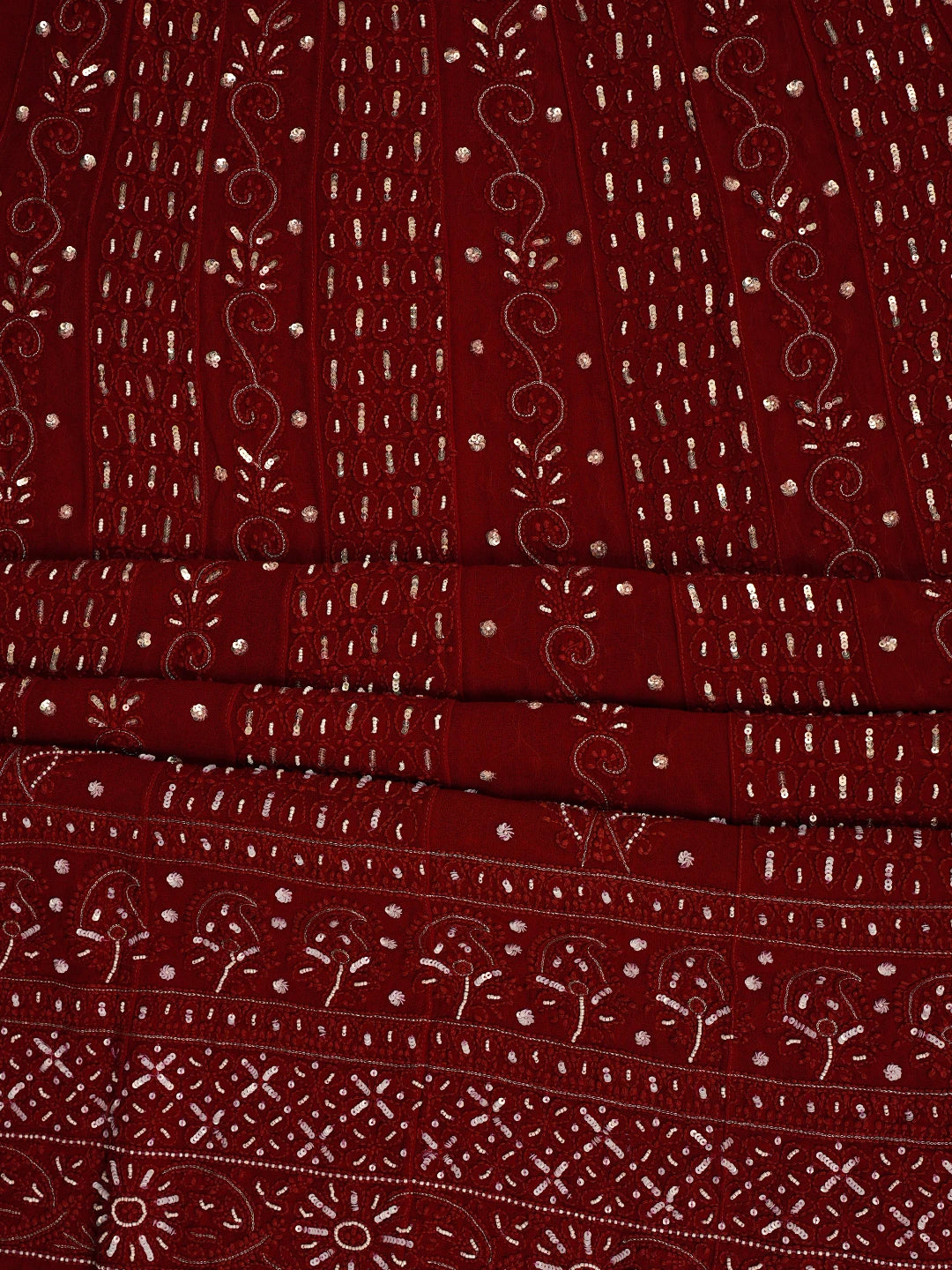 Ada Hand Embroidered Maroon Viscose Georgette Lucknowi Chikankari Semi-Stitched Anarkali Kurta Piece With Zari Work 01A288225