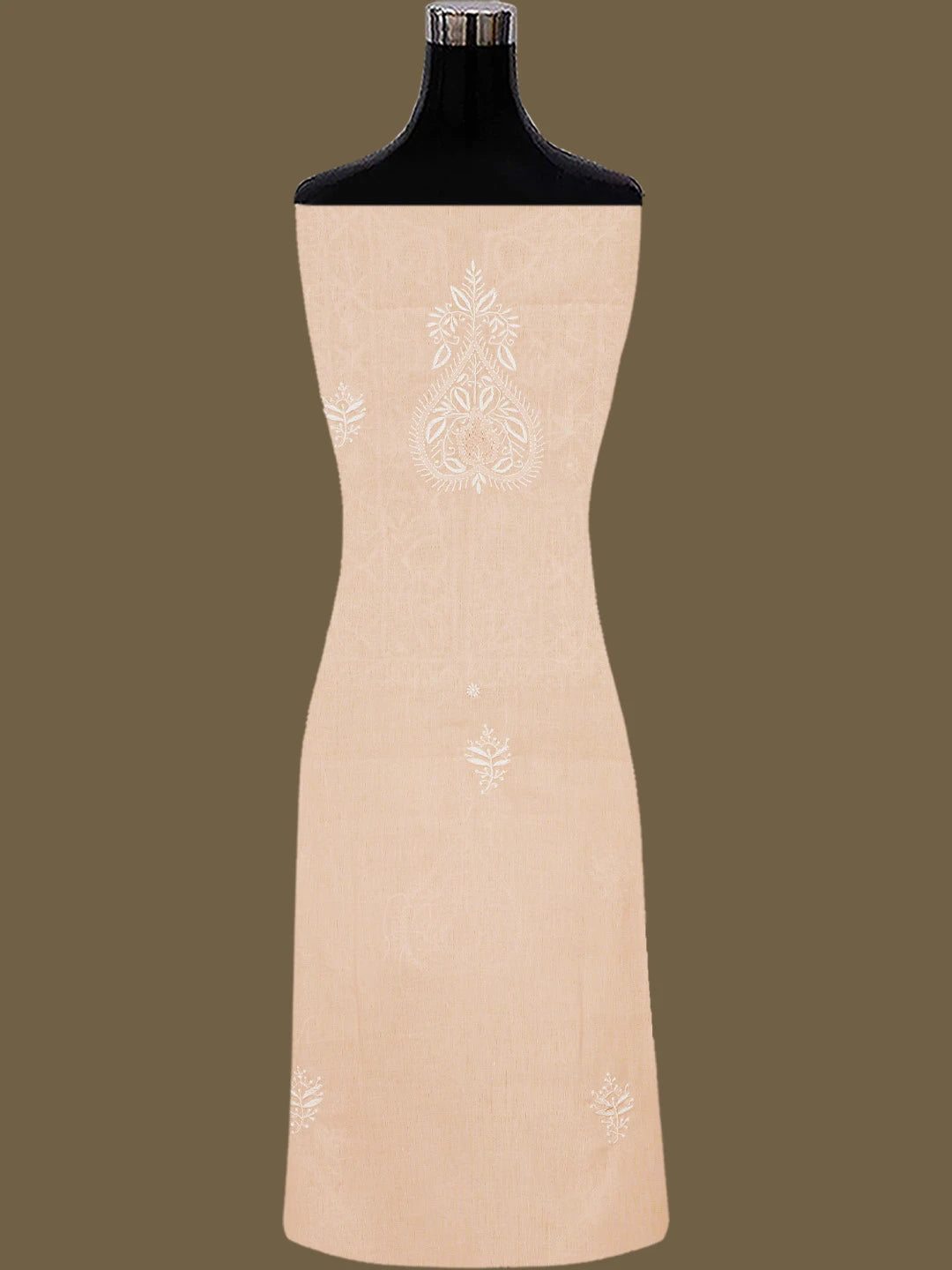 Ada Hand Embroidered Creamy Peach Cotton Lucknowi Chikankari Unstitched Suit Piece 01A773695